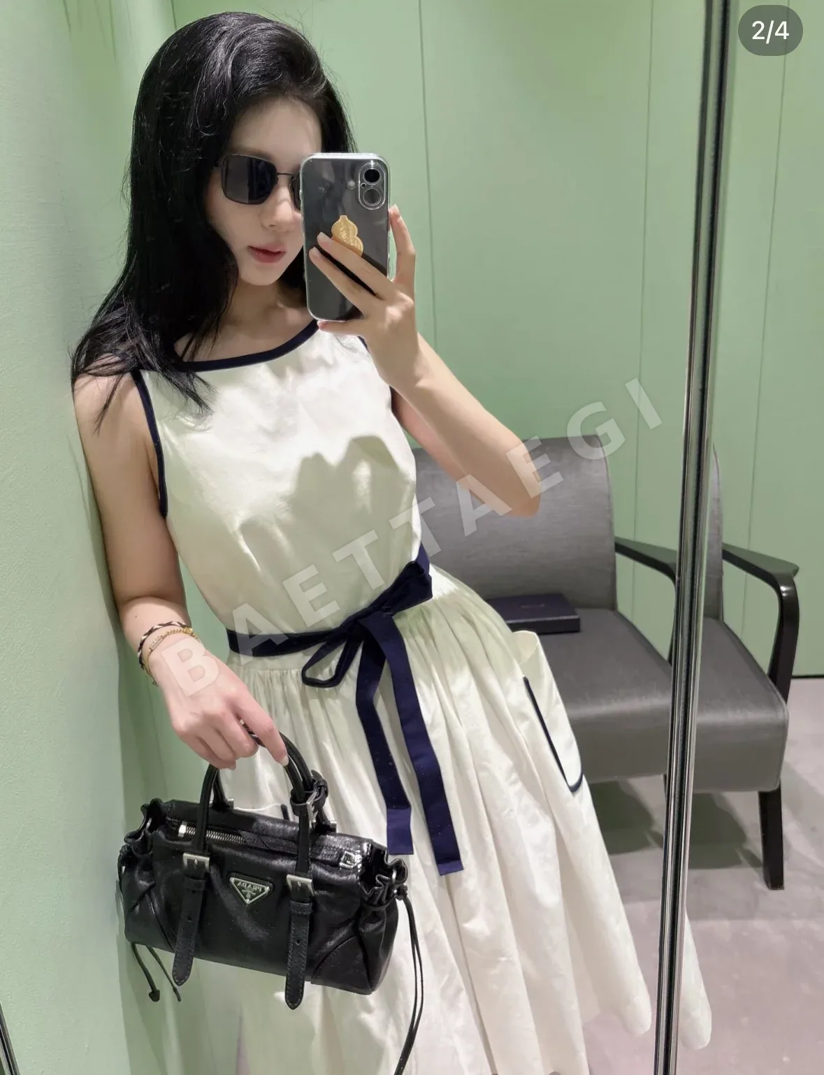 프라다 네이비 블록 슬립 원피스 상세 이미지 2