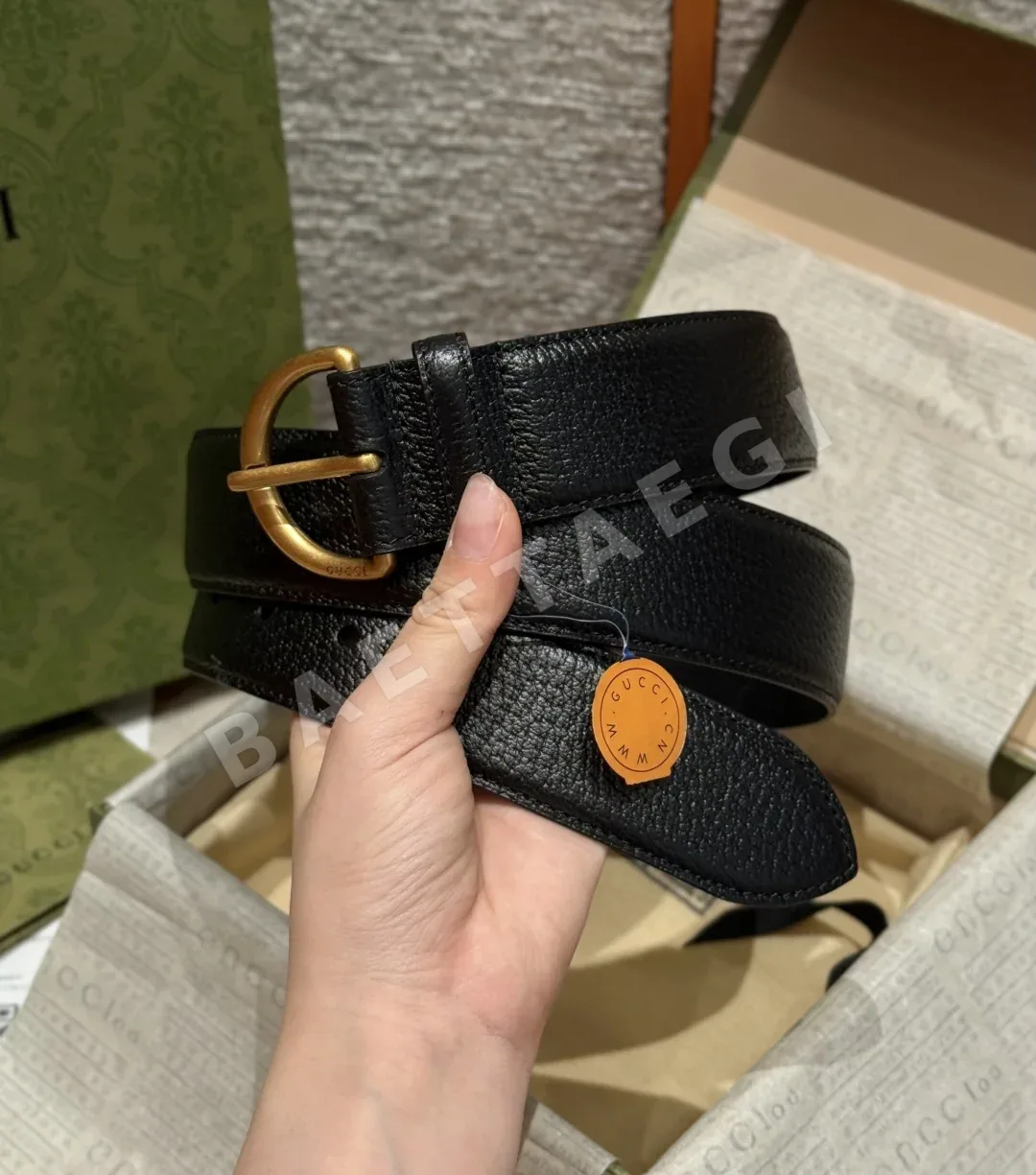 구찌 검정 가죽 벨트 메탈 핀 버클 상세 이미지 2