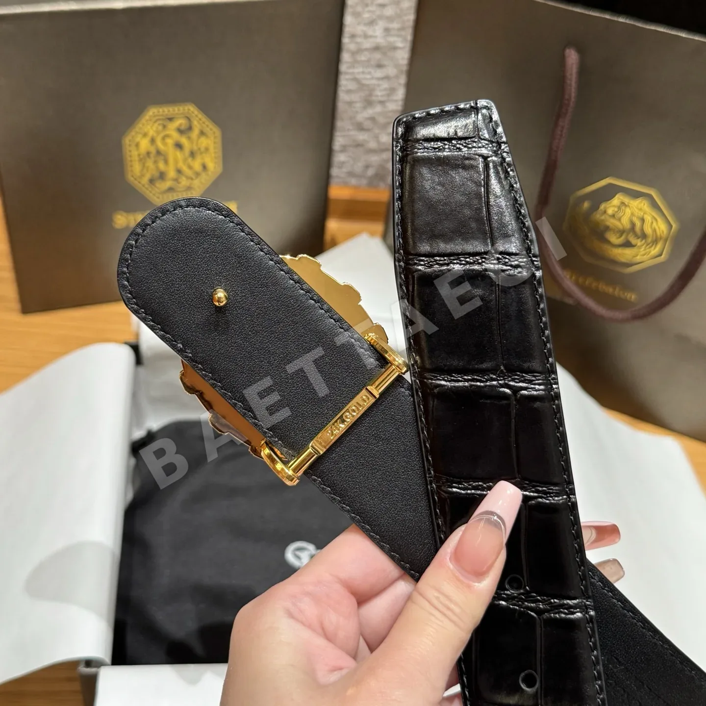 스테파노리치 크로코다일 패턴 소가죽 남성 벨트 상세 이미지 6