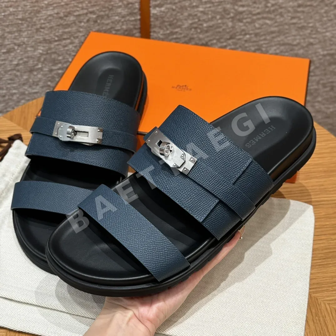 에르메스 잭슨 샌들 네이비 블루 카프스킨 실버 버클 상세 이미지 7