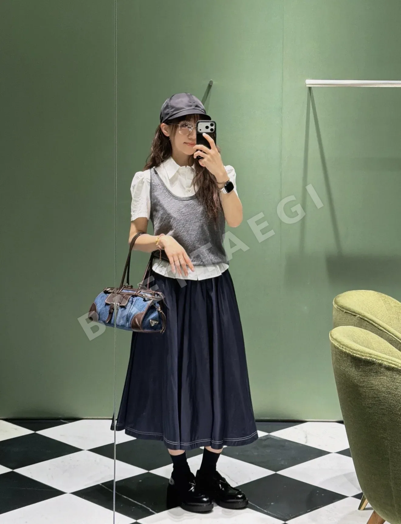 프라다 나일론 미디 스커트 상세 이미지 5