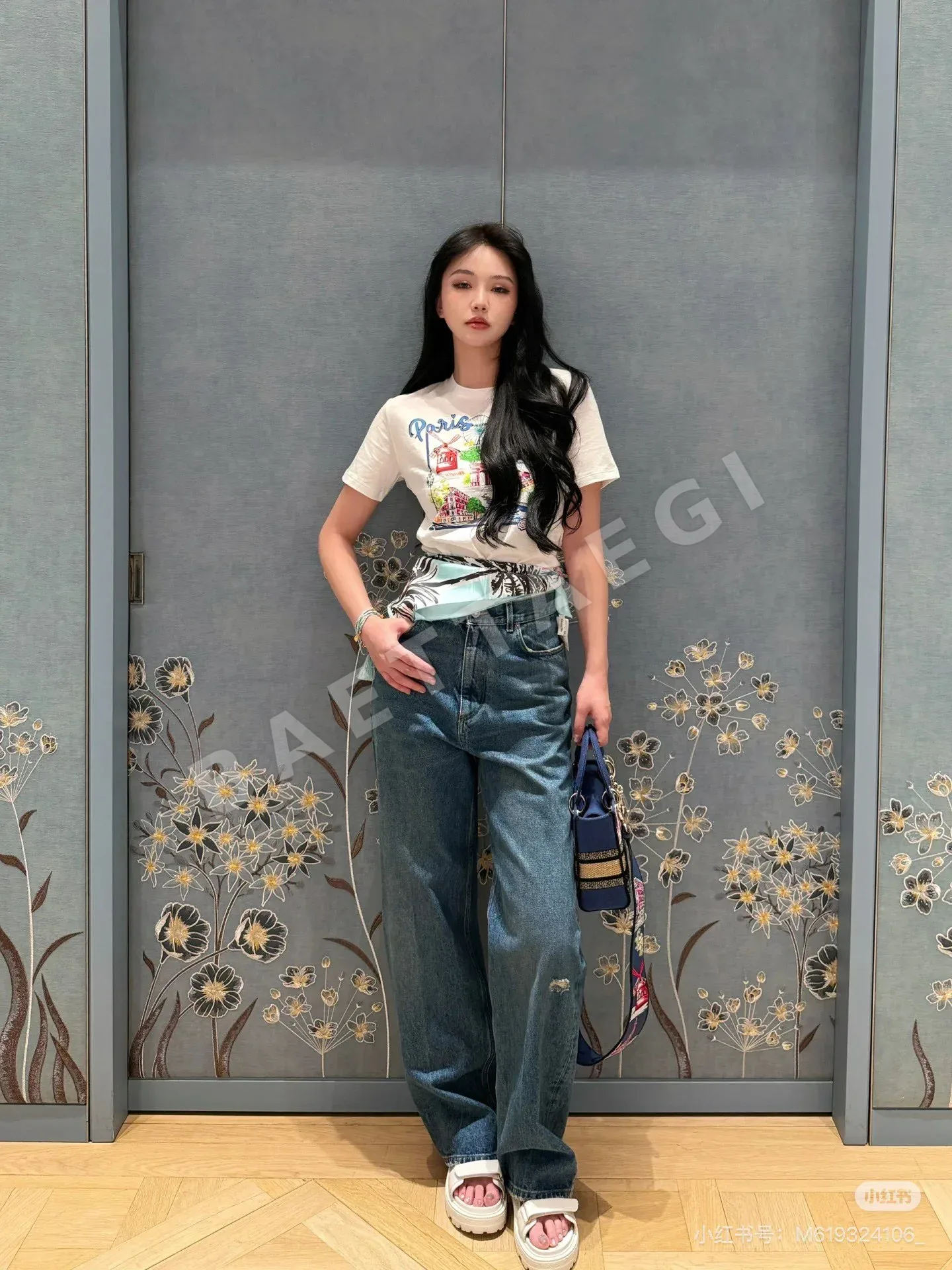 디올 파리 레드카펫 글래머 프린트 린넨 반팔 티셔츠 상세 이미지 6