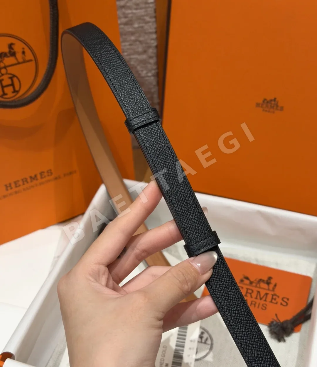 에르메스 팔라듐 도금 켈리 버클 헌터 가죽 벨트 상세 이미지 8