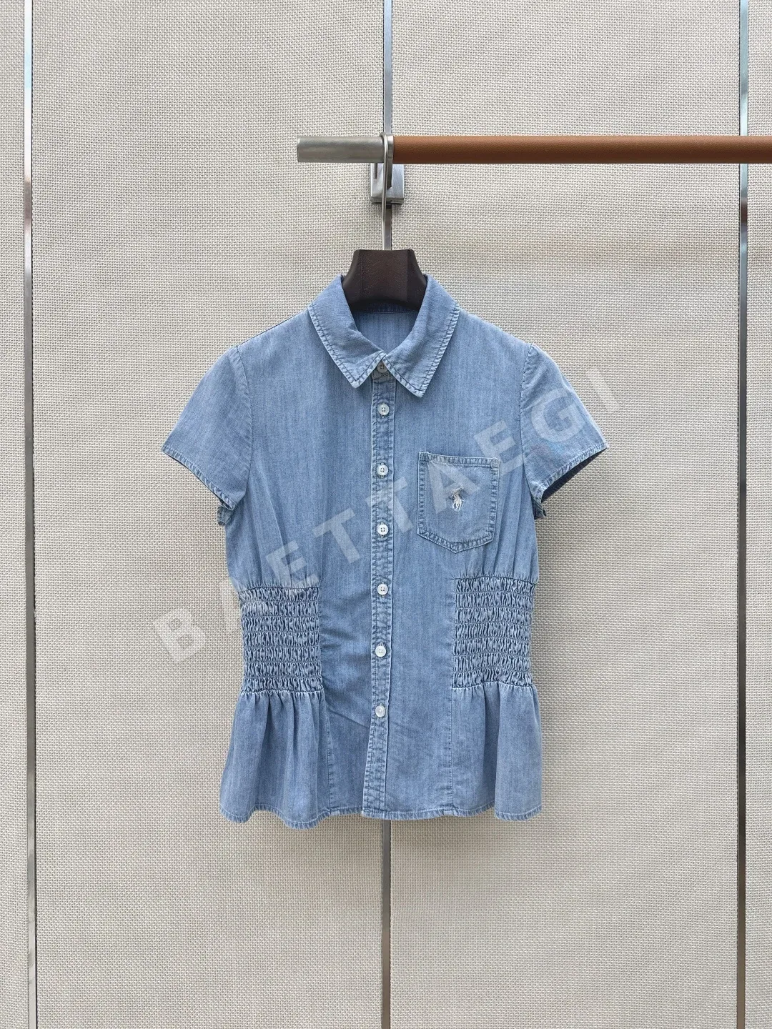 폴로 갸름한 허리 데님 셔츠 여성용 상세 이미지 2