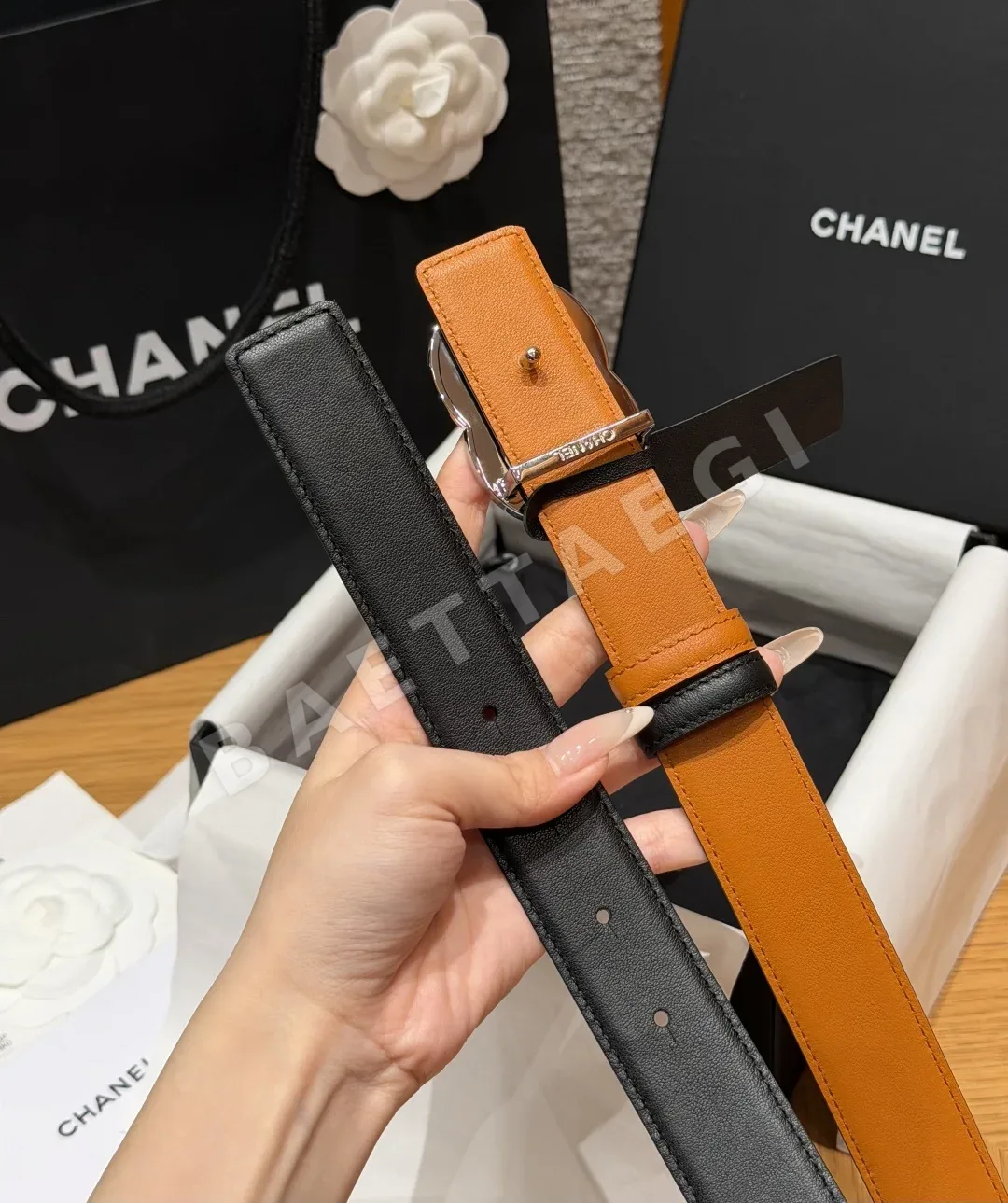 샤넬 더블 C 버클 양면 송아지가죽 벨트 상세 이미지 8