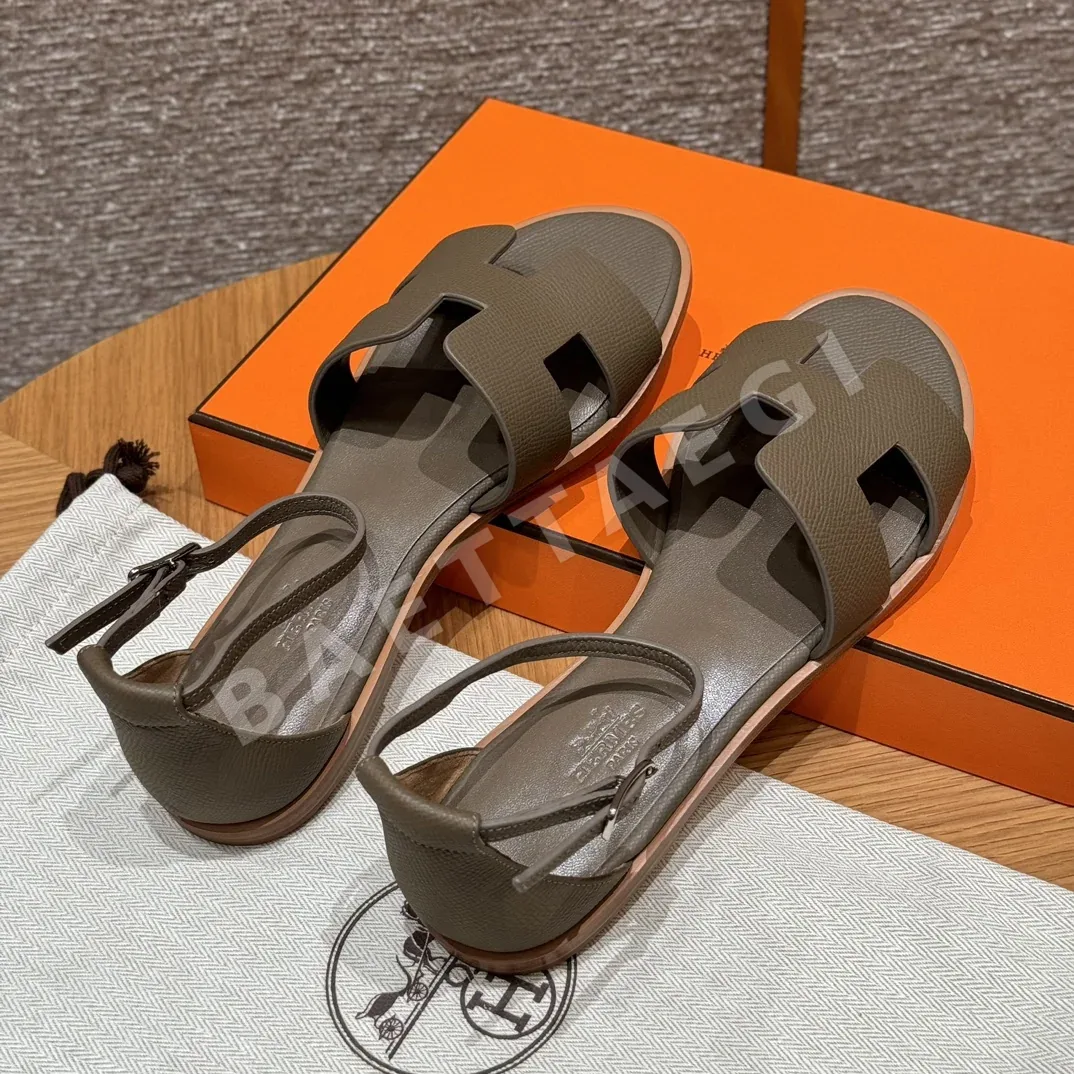 에르메스 산토리니 샌들 엘리펀트 그레이 가죽 팜 프린트 상세 이미지 5