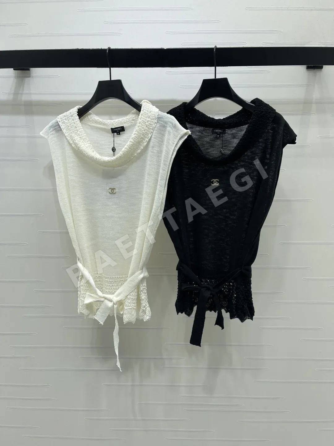 샤넬 살구색 니트 카울넥 반팔 여성 티셔츠 116992