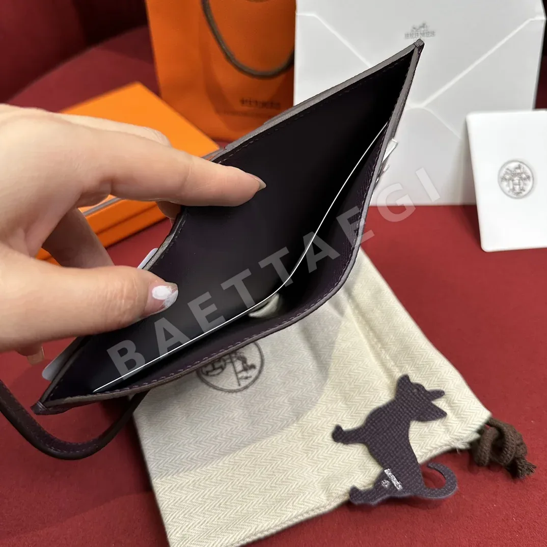 에르메스 베안 포도색 야자수 무늬 은장식 짧은 지갑 상세 이미지 2