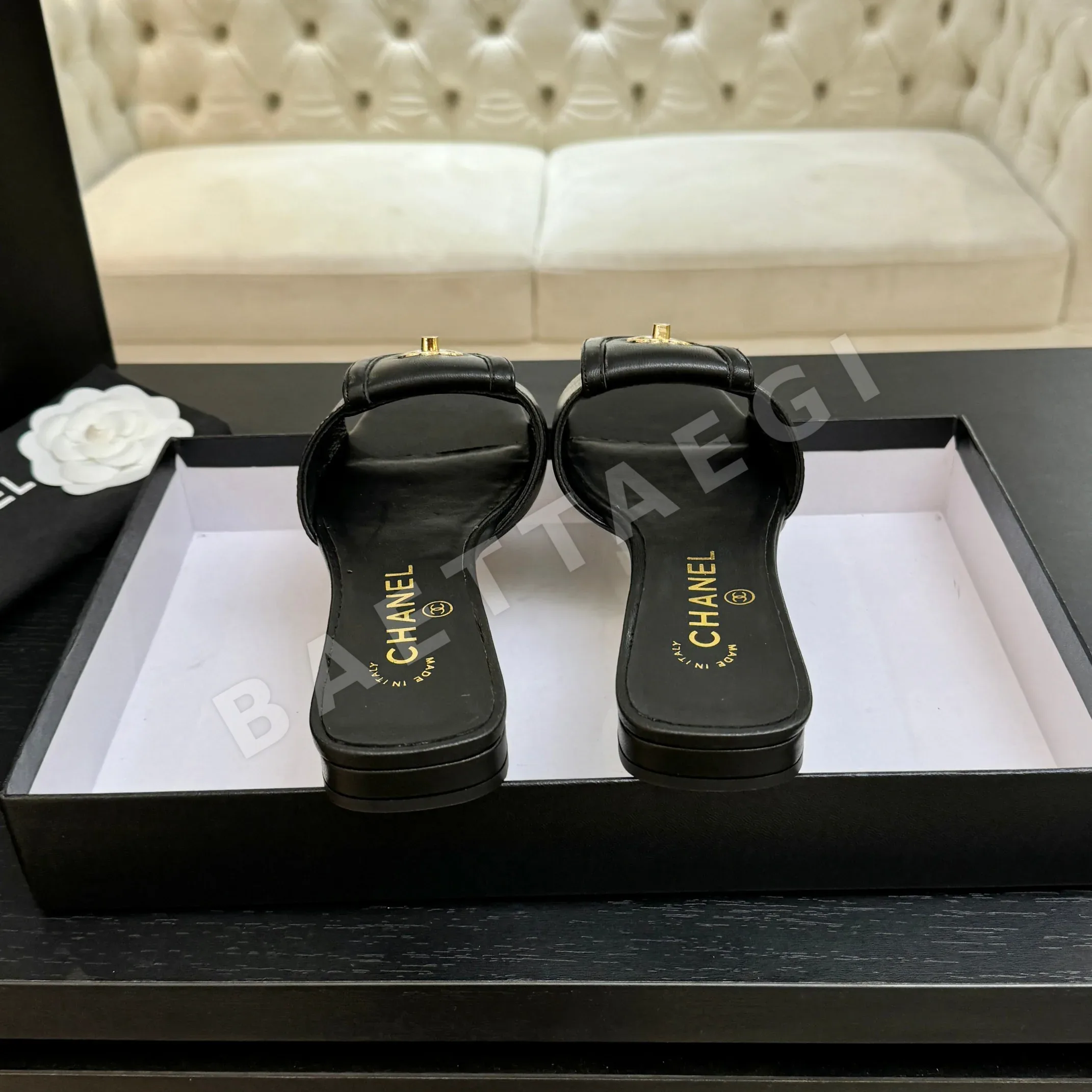 샤넬 더블 C 백팩 버클 스퀘어 토 슬리퍼 상세 이미지 6