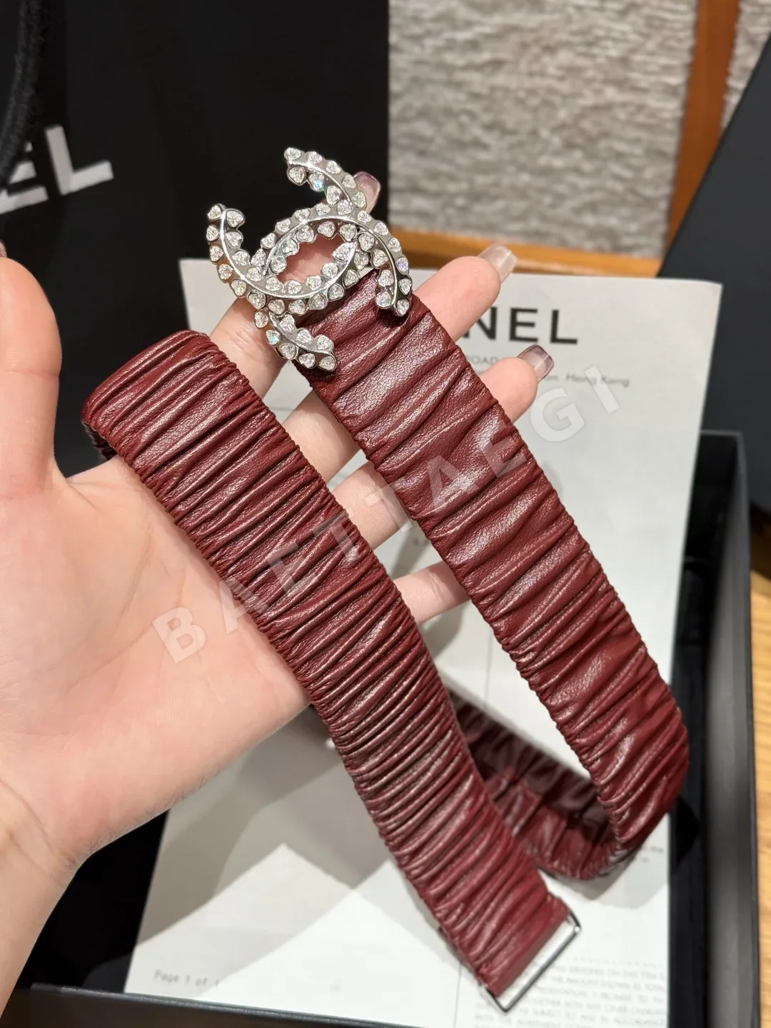 샤넬 더블 C 크리스탈 장식 엘라스틱 벨트 상세 이미지 5