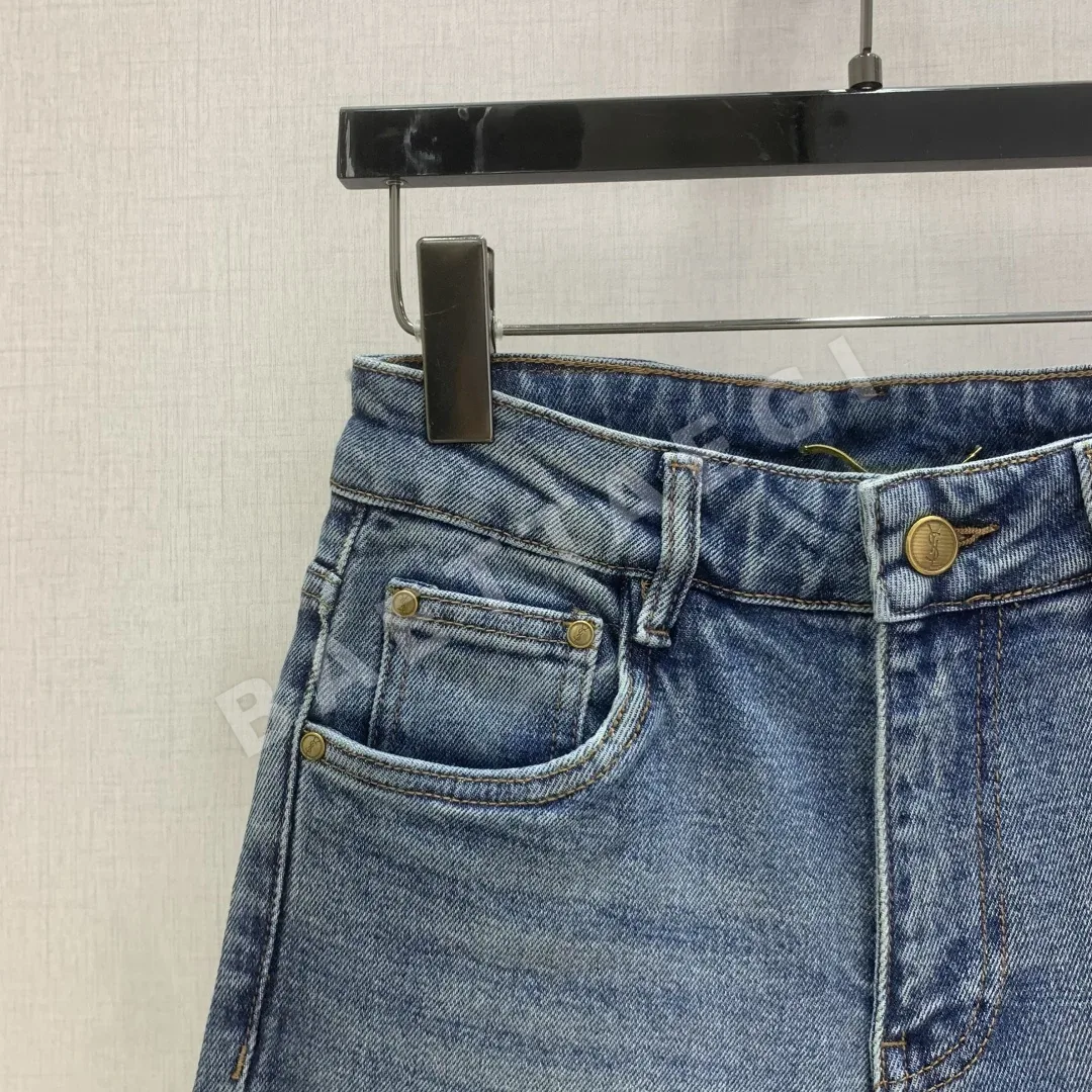 생로랑 로고 자수 백 포켓 크롭 진 바지 상세 이미지 2