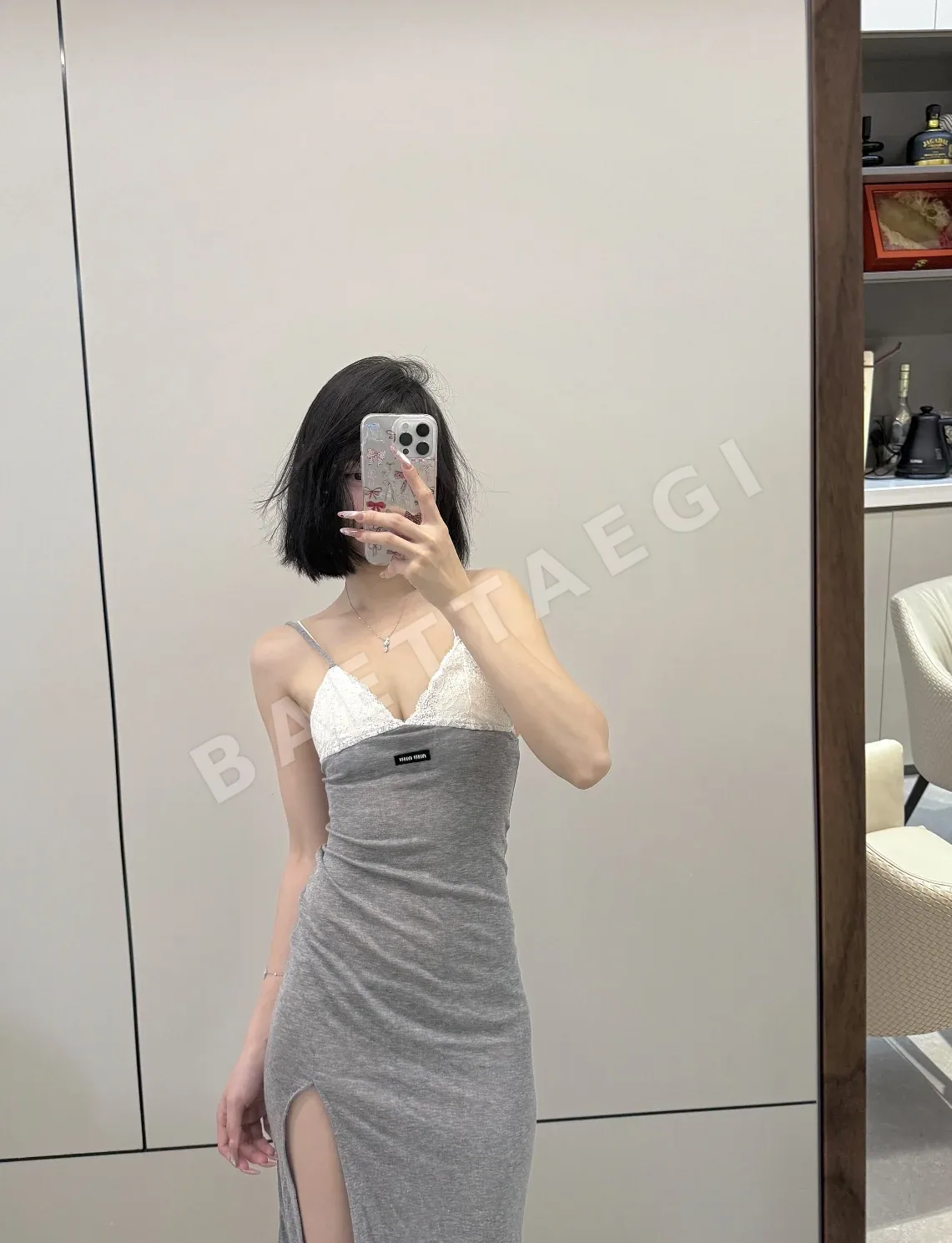 미우미우 그레이 패치워크 레이스 슬립 원피스 상세 이미지 7