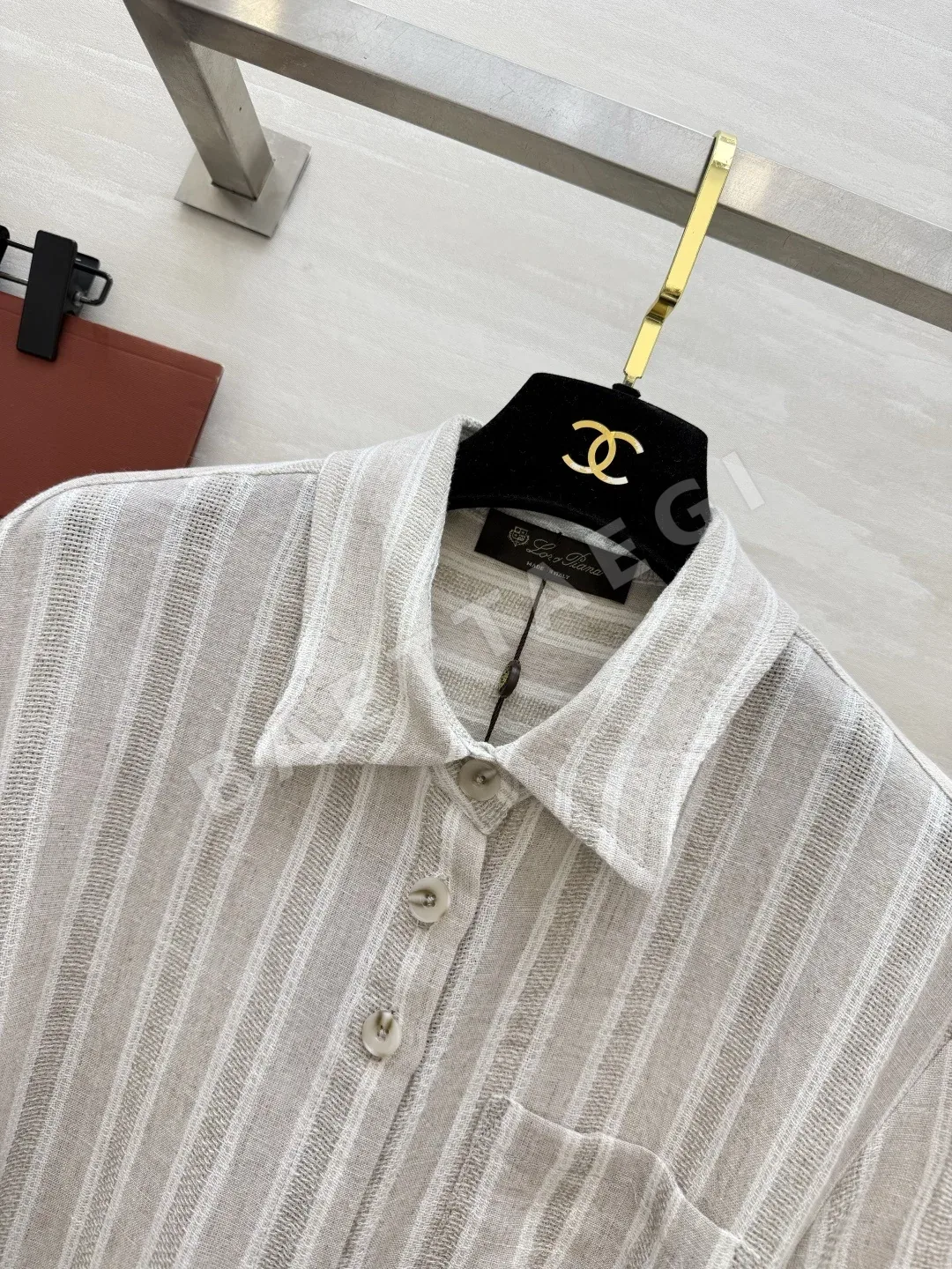 로로피아나 내추럴 세로 스트라이프 린넨 여성 원피스 상세 이미지 4