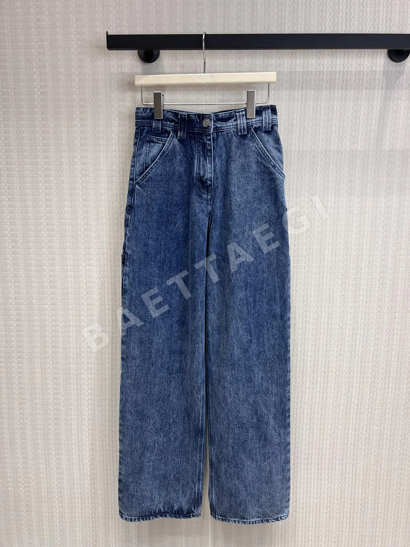샤넬 더블 C 링 버클 와이드 레그 하이웨스트 데님 바지 상세 이미지 1