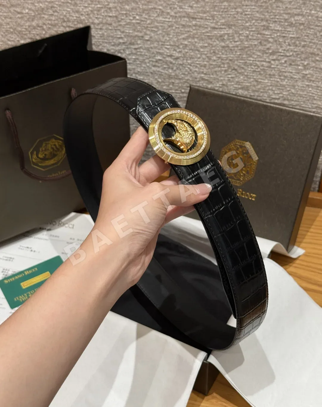 스테파노리치 다이아몬드 장식 악어가죽 벨트 상세 이미지 4