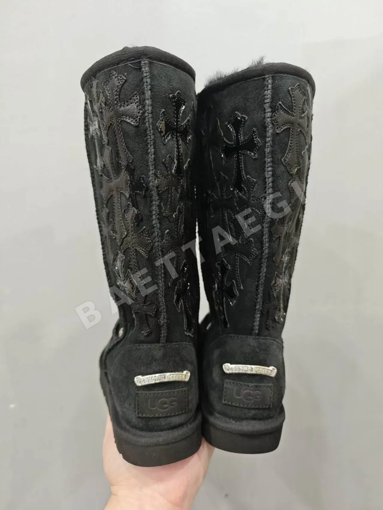 크롬하츠 부츠 블랙 시어링 풀패널 크로스 상세 이미지 3