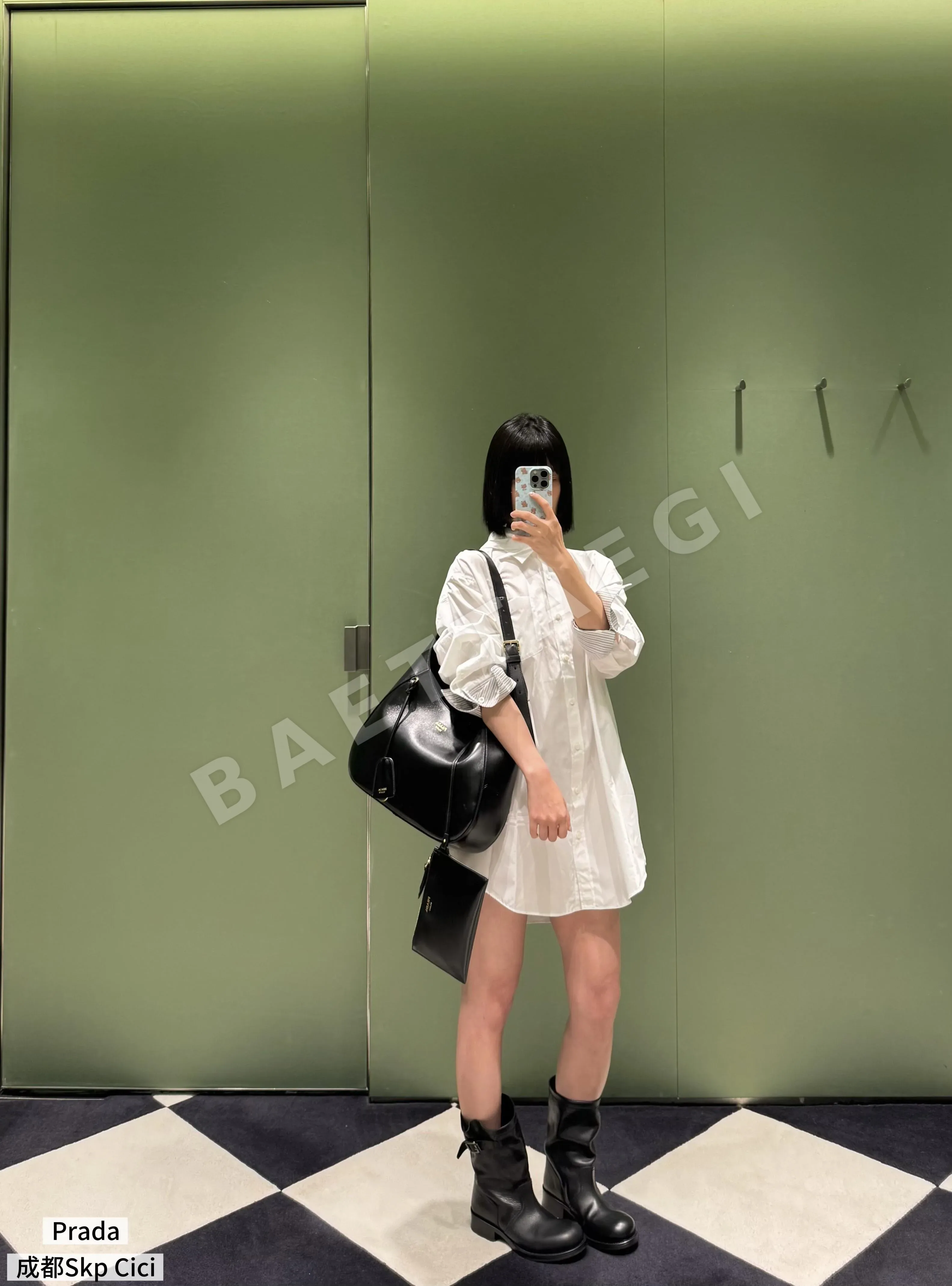 프라다 체크 패치워크 코튼 셔츠 상세 이미지 3
