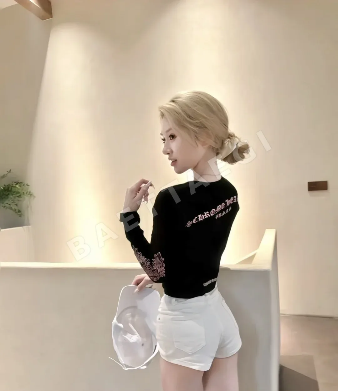 크롬하츠 여성 핑크 꽃무늬 와플 니트 긴팔 상세 이미지 14