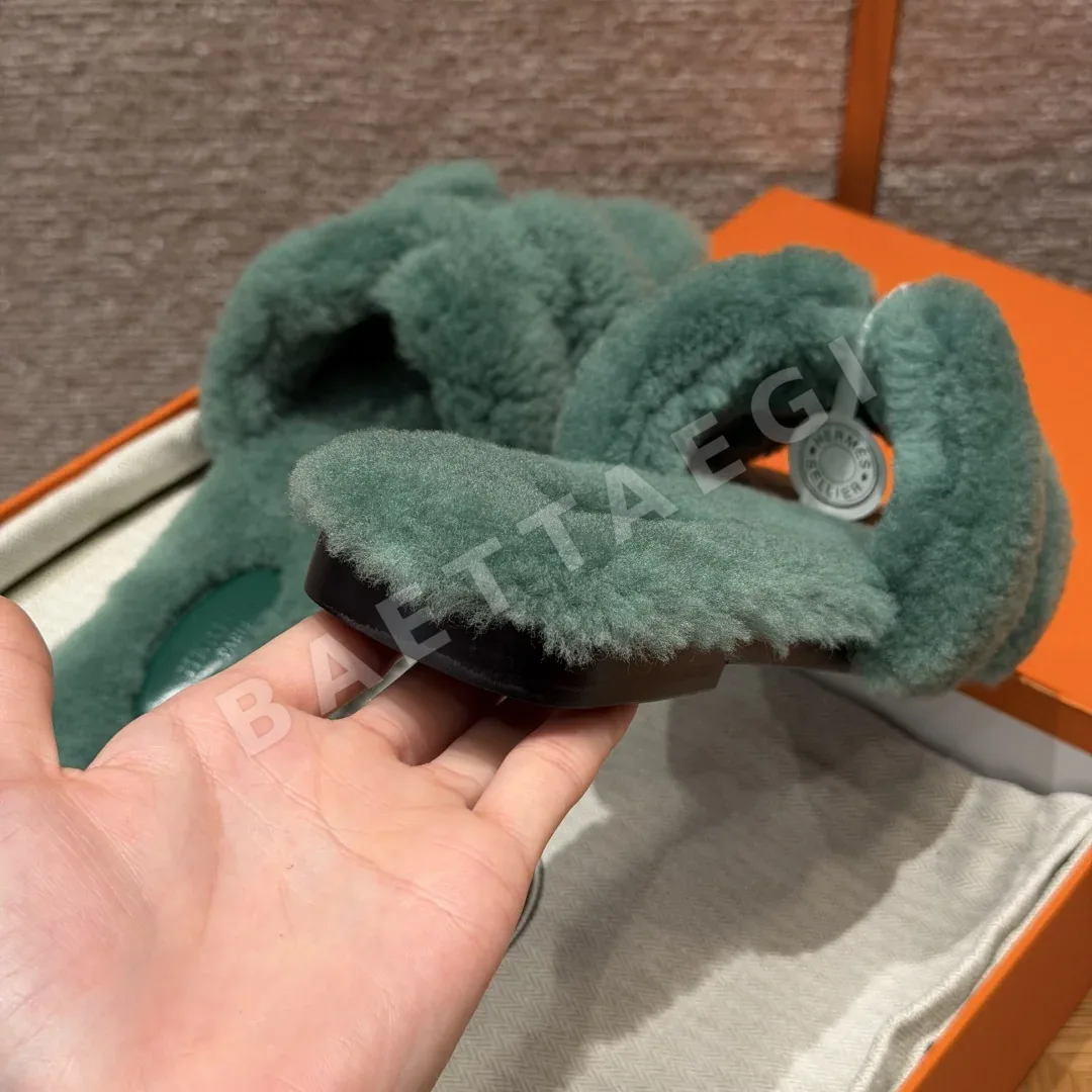 에르메스 오란 샌들 그린 울 가죽 H 컷아웃 상세 이미지 9