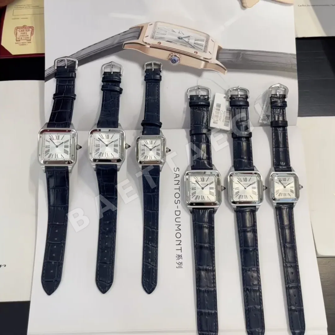 까르띠에 산토스 사파이어 글라스 블루 스틸밴드 가죽스트랩 스몰 미디움 레플리카 42757 Cartier