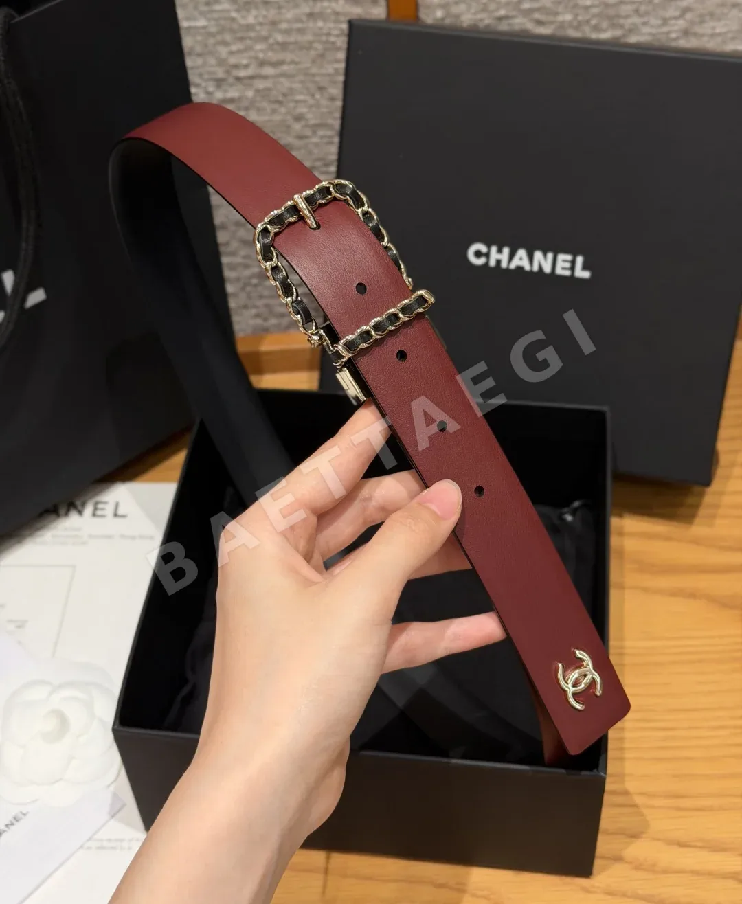 샤넬 체인 더블 C 메탈 버클 가죽 벨트 상세 이미지 8