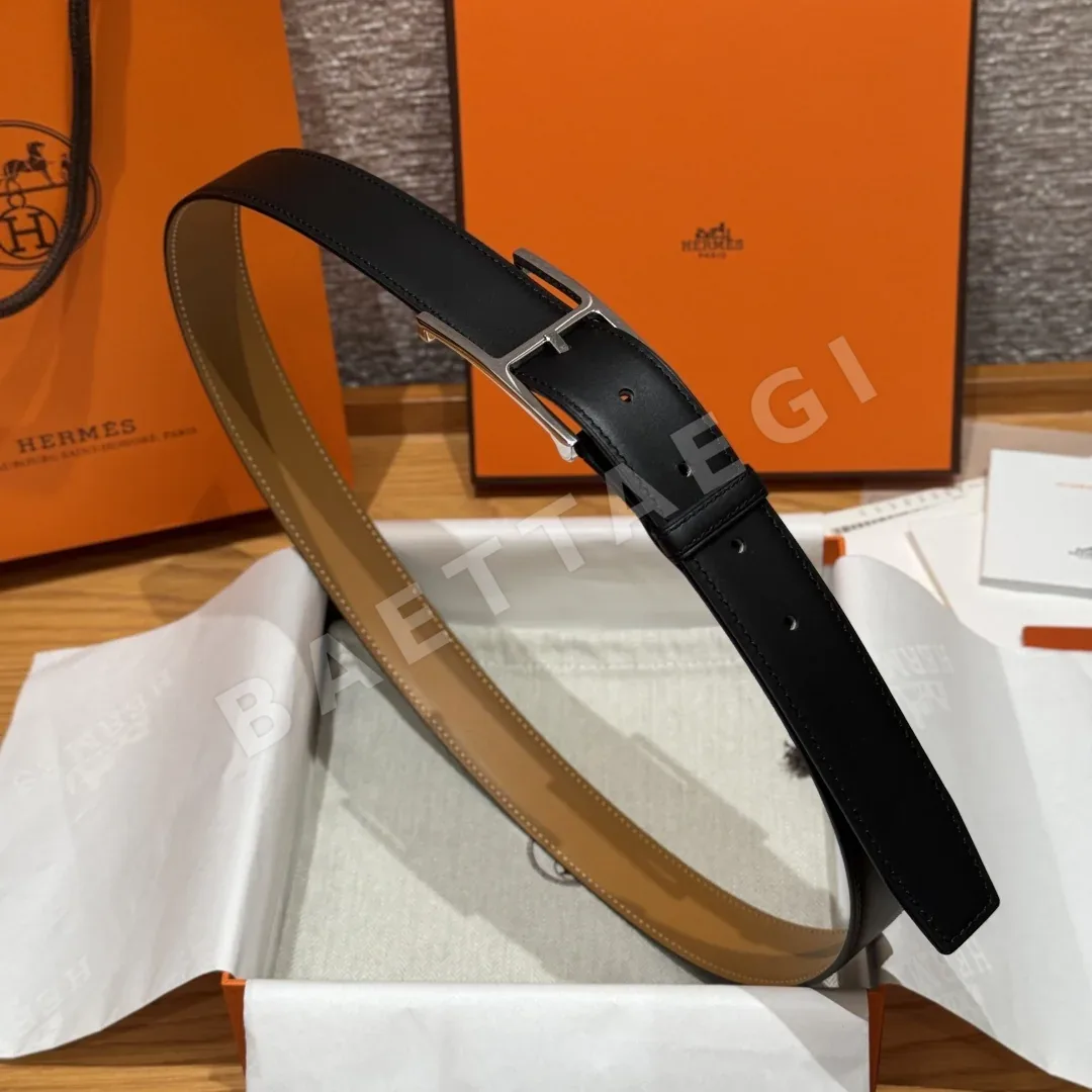 에르메스 JD380-H 스틸 핀 버클 소가죽 벨트 상세 이미지 3