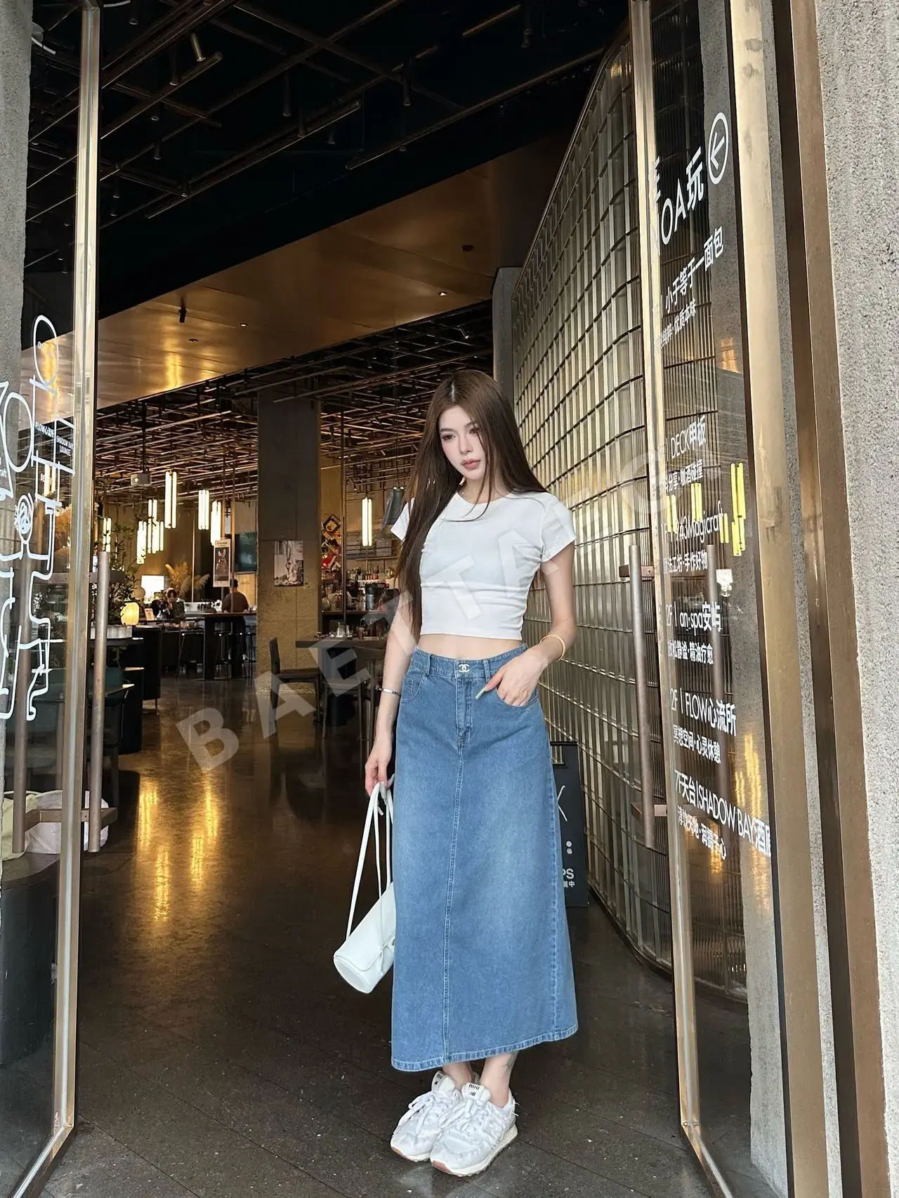 샤넬 더블 C 메탈 버클 데님 스커트 117046