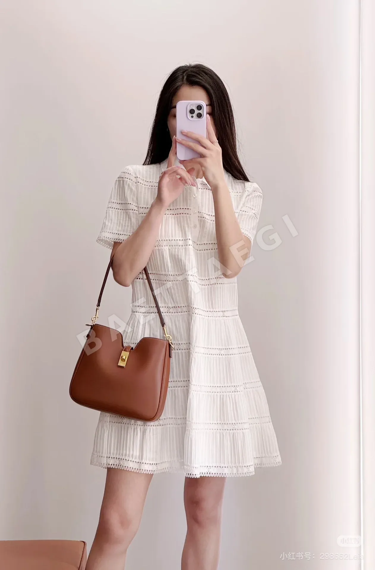셀린느 레이스 펀칭 패치워크 반팔 원피스 상세 이미지 2