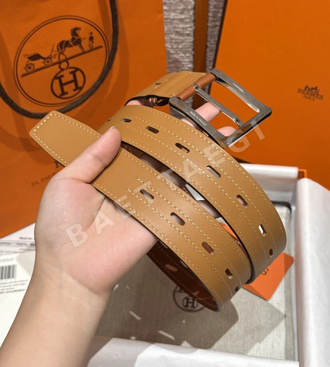 에르메스 H 버클 카프스킨 벨트 상세 이미지 3