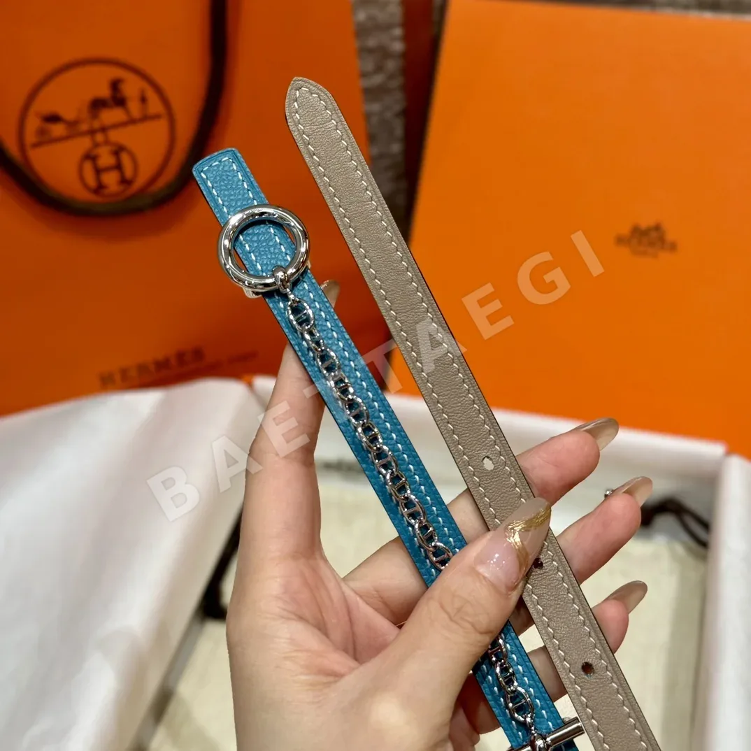 에르메스 파라듐 메탈 체인 잠금장치 가죽 벨트 상세 이미지 5