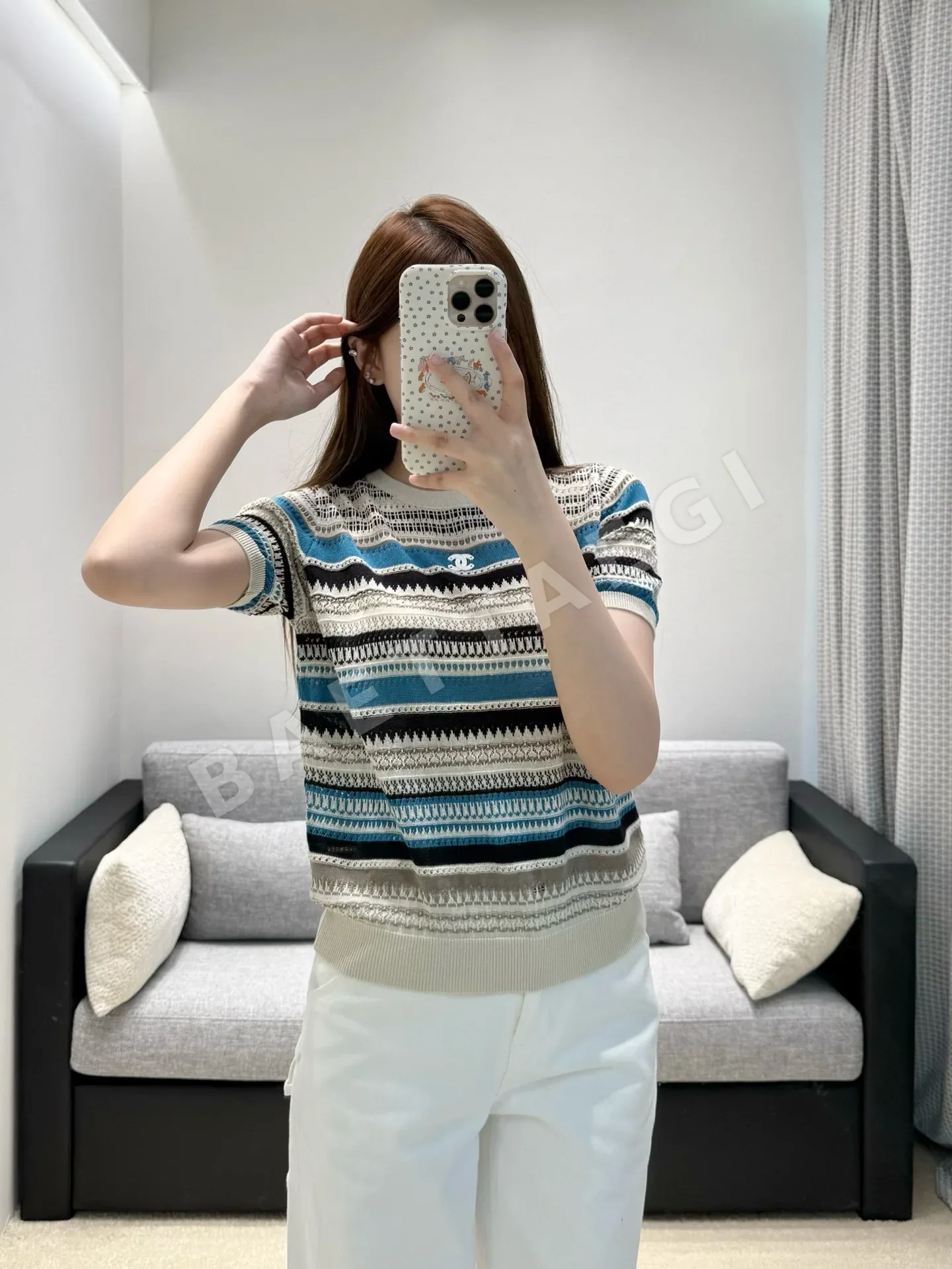 샤넬 스트라이프 시스루 반팔 니트 103794