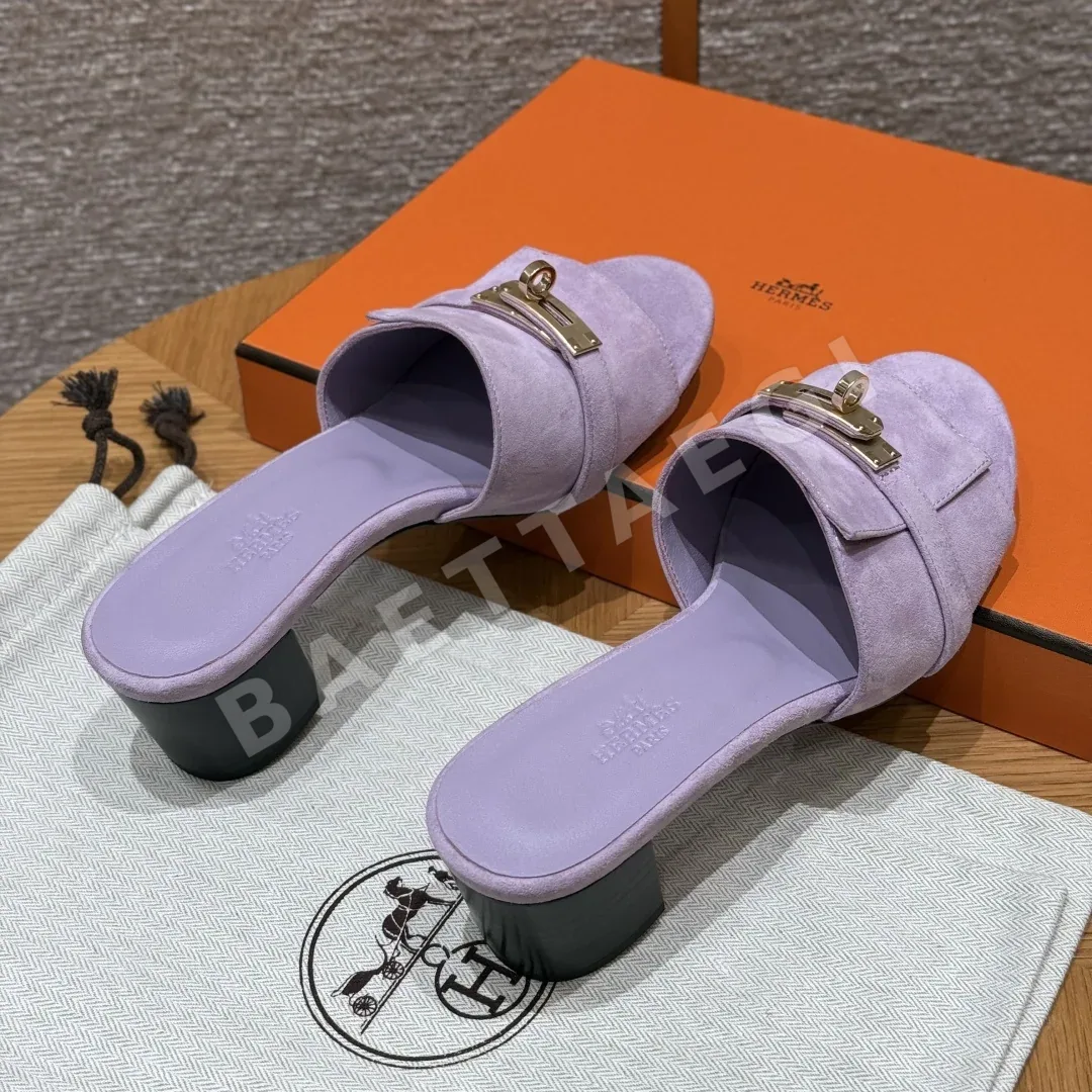 에르메스 지지50 샌들 보라색 가죽 하이힐 상세 이미지 5