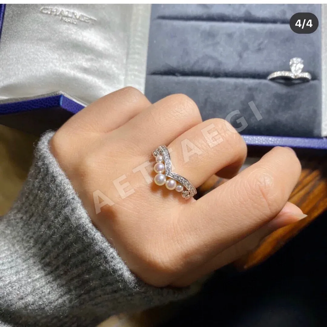 쇼메 아쿠아마린 다이아몬드 진주 반지 상세 이미지 6
