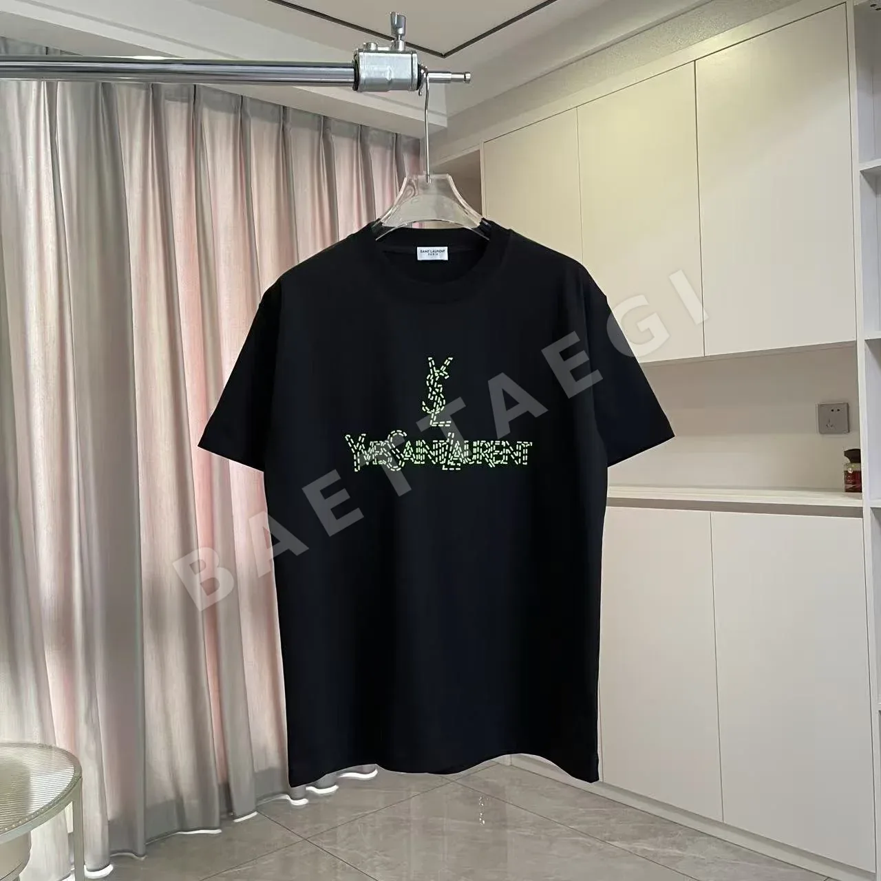생로랑 형광 로고 프린트 남성 반팔 티셔츠 138653