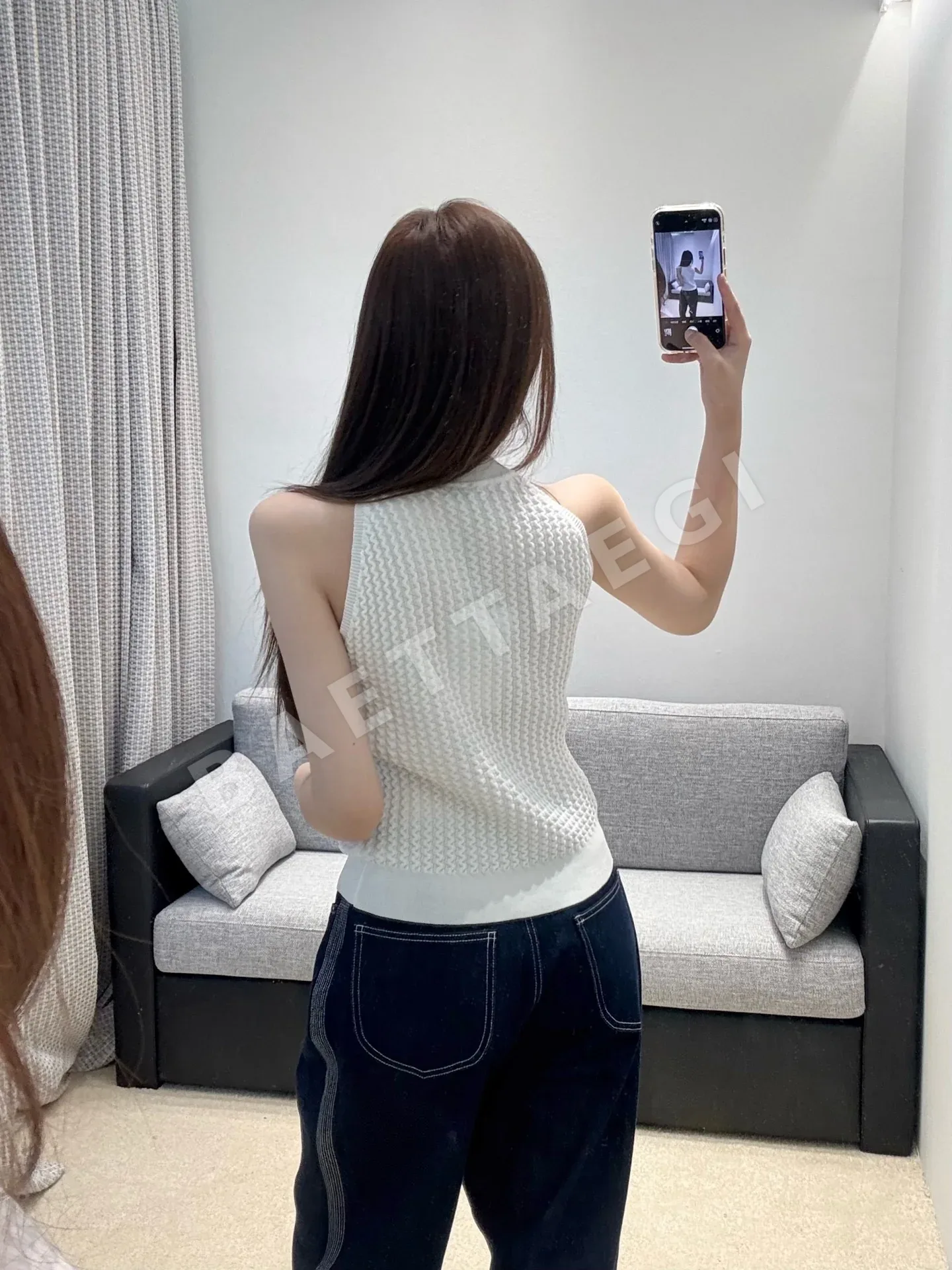 샤넬 홀터넥 크롭 니트 베스트 상세 이미지 7