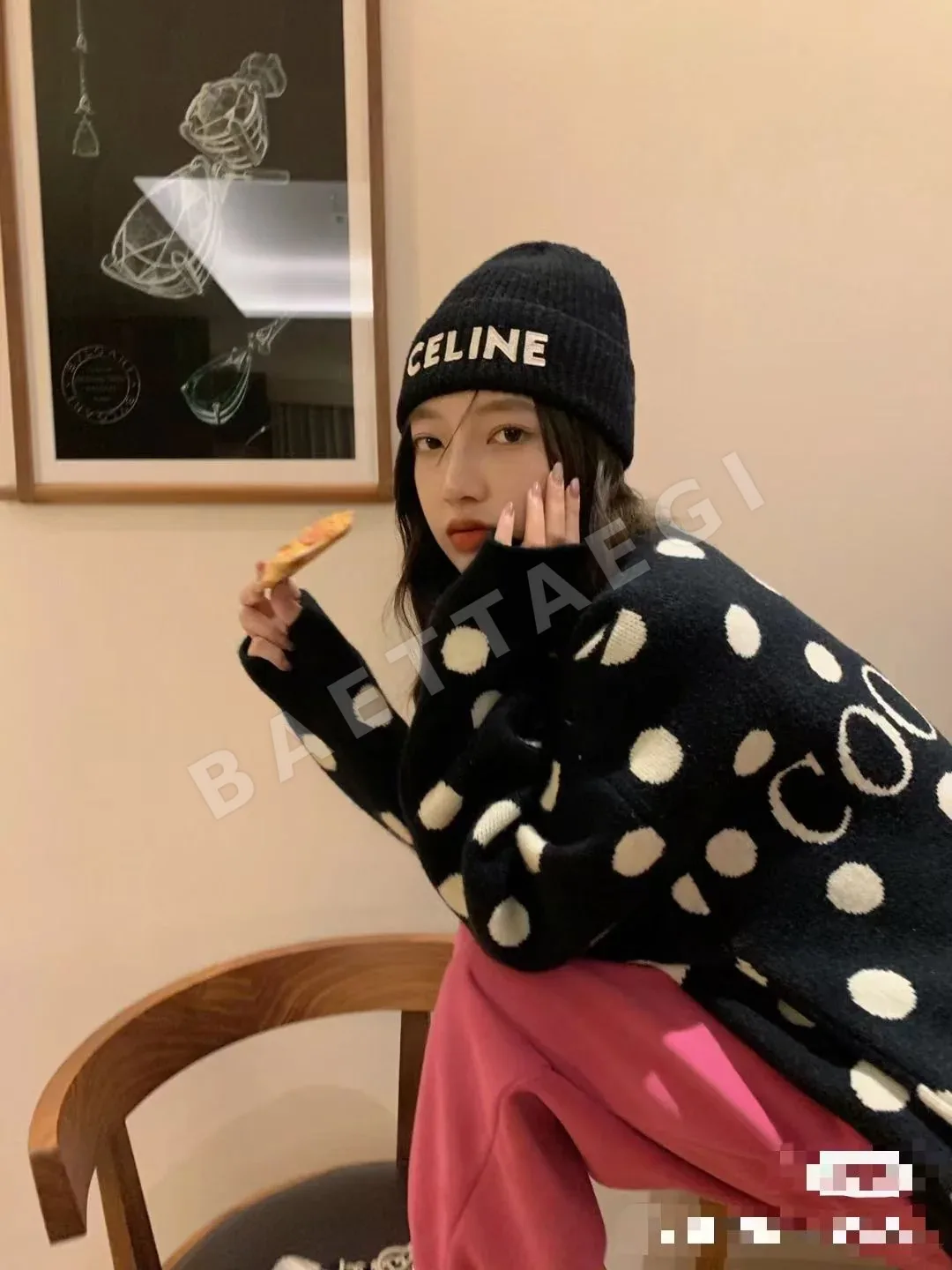 셀린느 자수 니트 비니 모자 83387