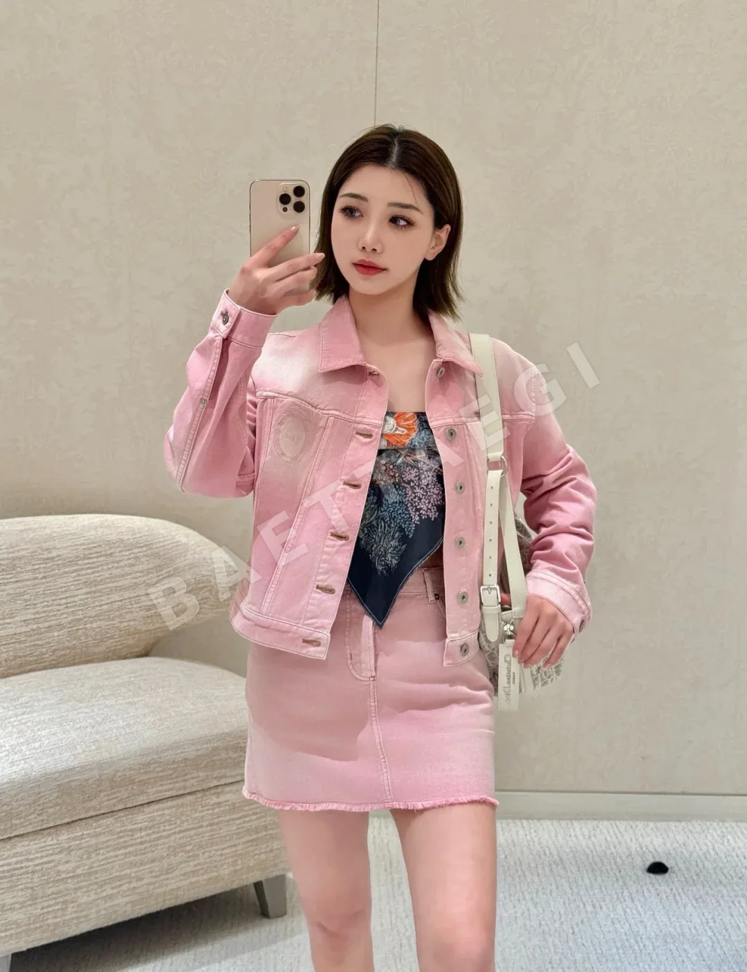 디올 핑크 데님 미니스커트 119279