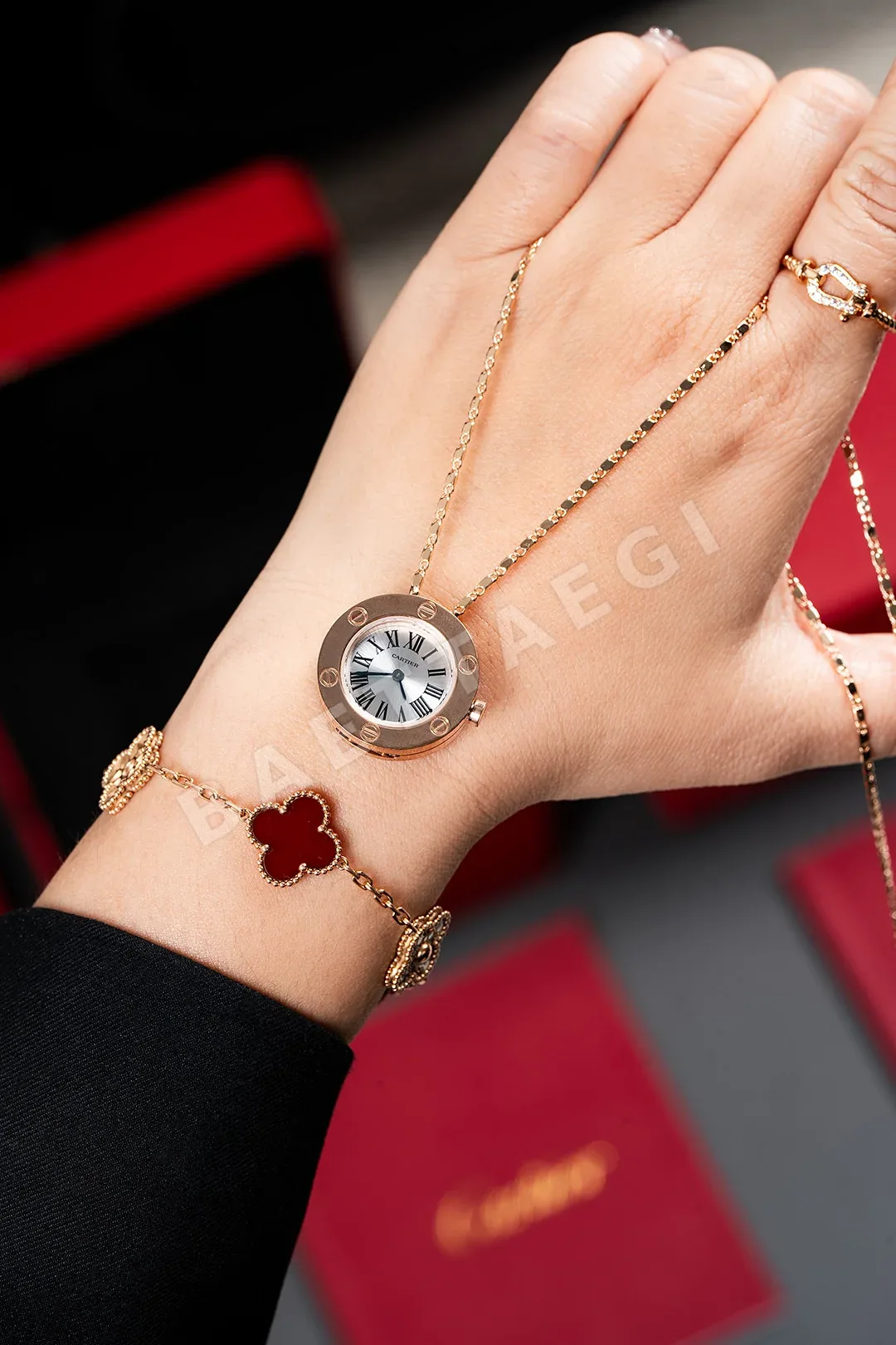 까르띠에 시계 쿼츠 무브먼트 다이아 로즈골드 블루 스틸밴드 가죽스트랩 레플리카 42859 Cartier 상세 이미지 3
