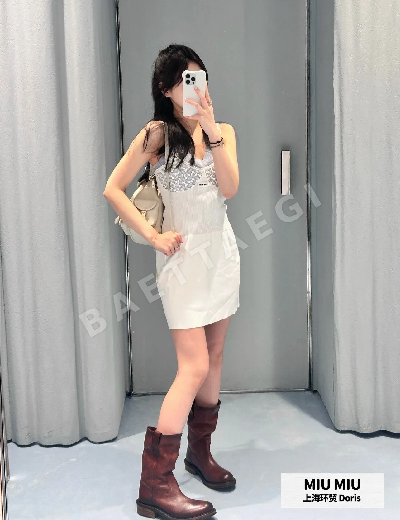 미우미우 레이스 자수 슬립 원피스 상세 이미지 10