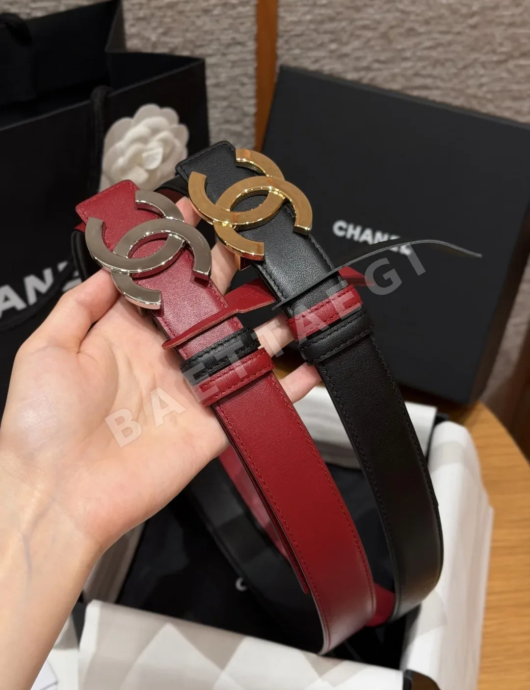 샤넬 더블 C 버클 가죽 벨트 177198