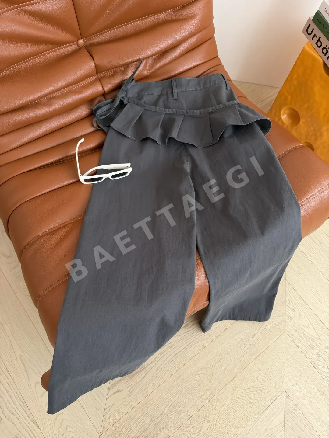 더로우 탈착 프릴 밑단 와이드 여성 바지 상세 이미지 8