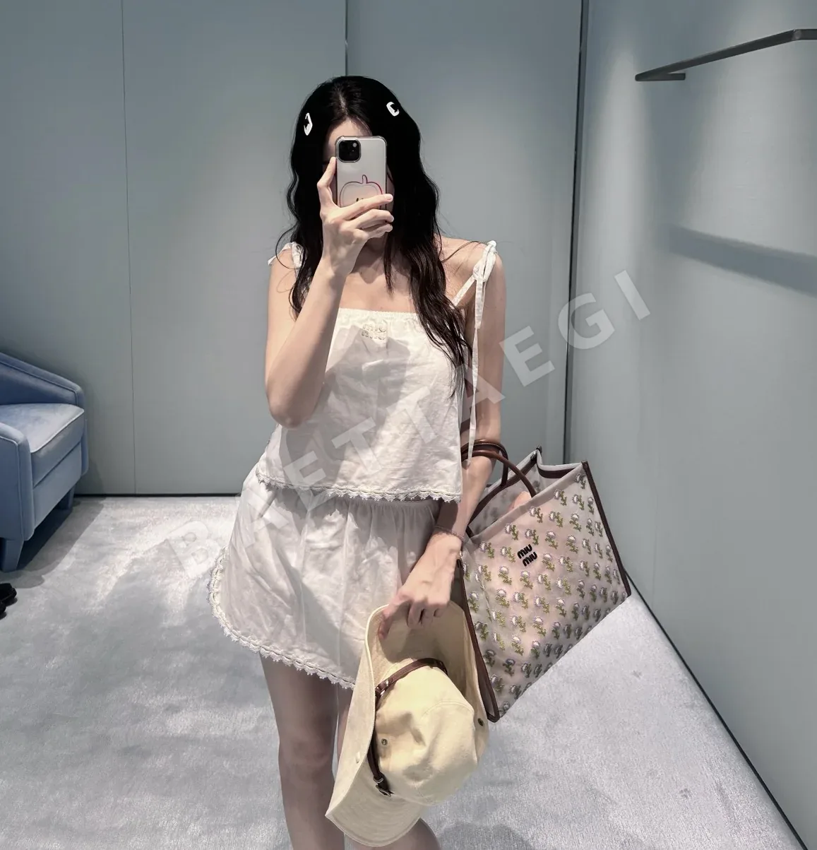 미우미우 아이보리 레이스 장식 캐미솔 세트 상세 이미지 5