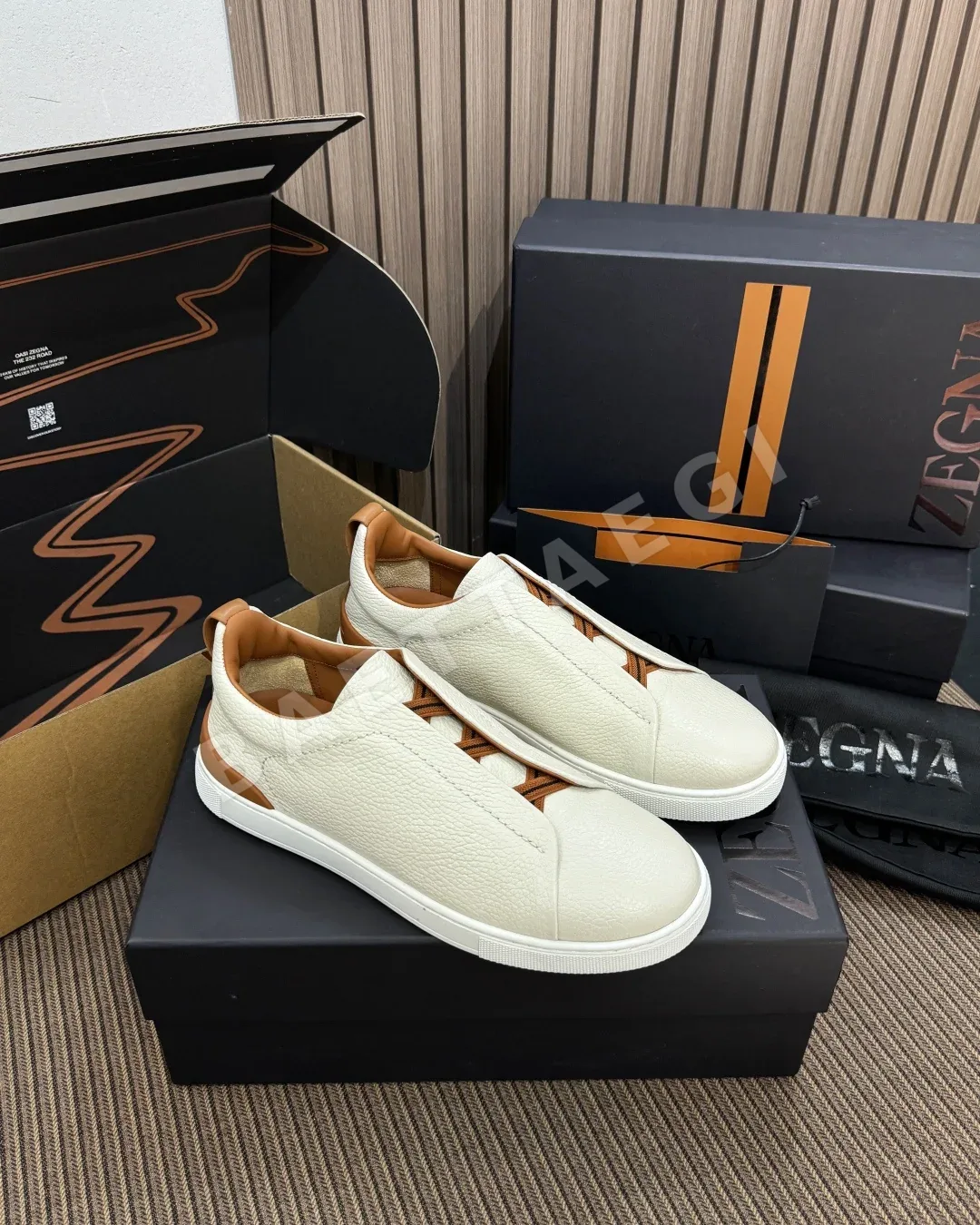 제냐 스니커즈 남성 화이트 가죽 상세 이미지 3