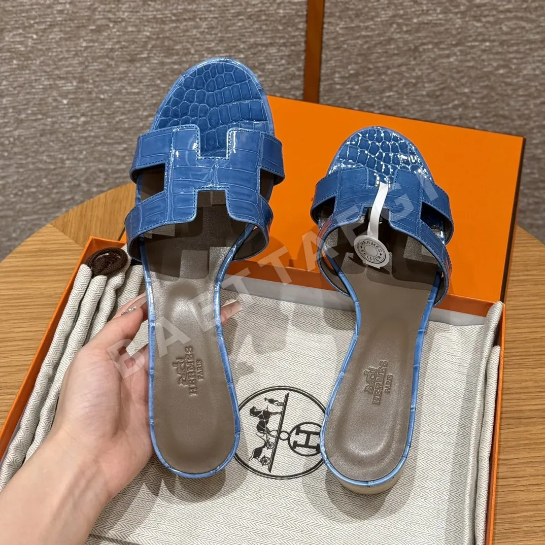 에르메스 오아시스 샌들 블루 가죽 하이힐 상세 이미지 7