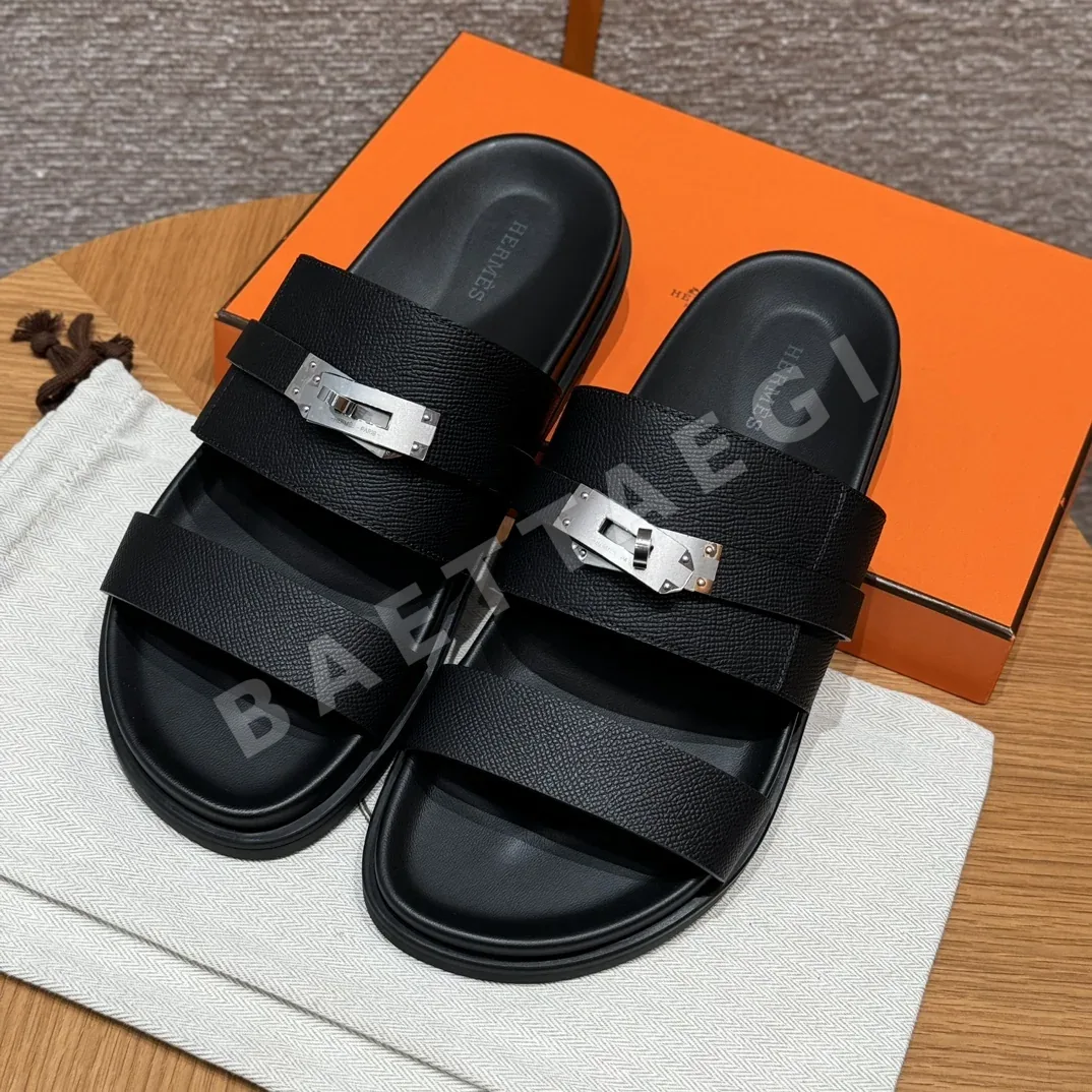 에르메스 잭슨 샌들 블랙 카프스킨 실버 버클 164339
