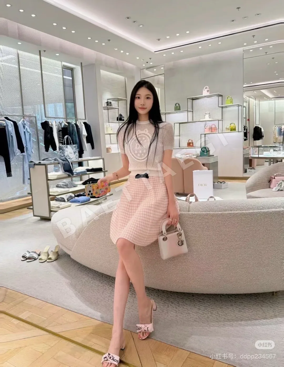 디올 벚꽃 핑크 리본 깃털 체크 세트 상세 이미지 5