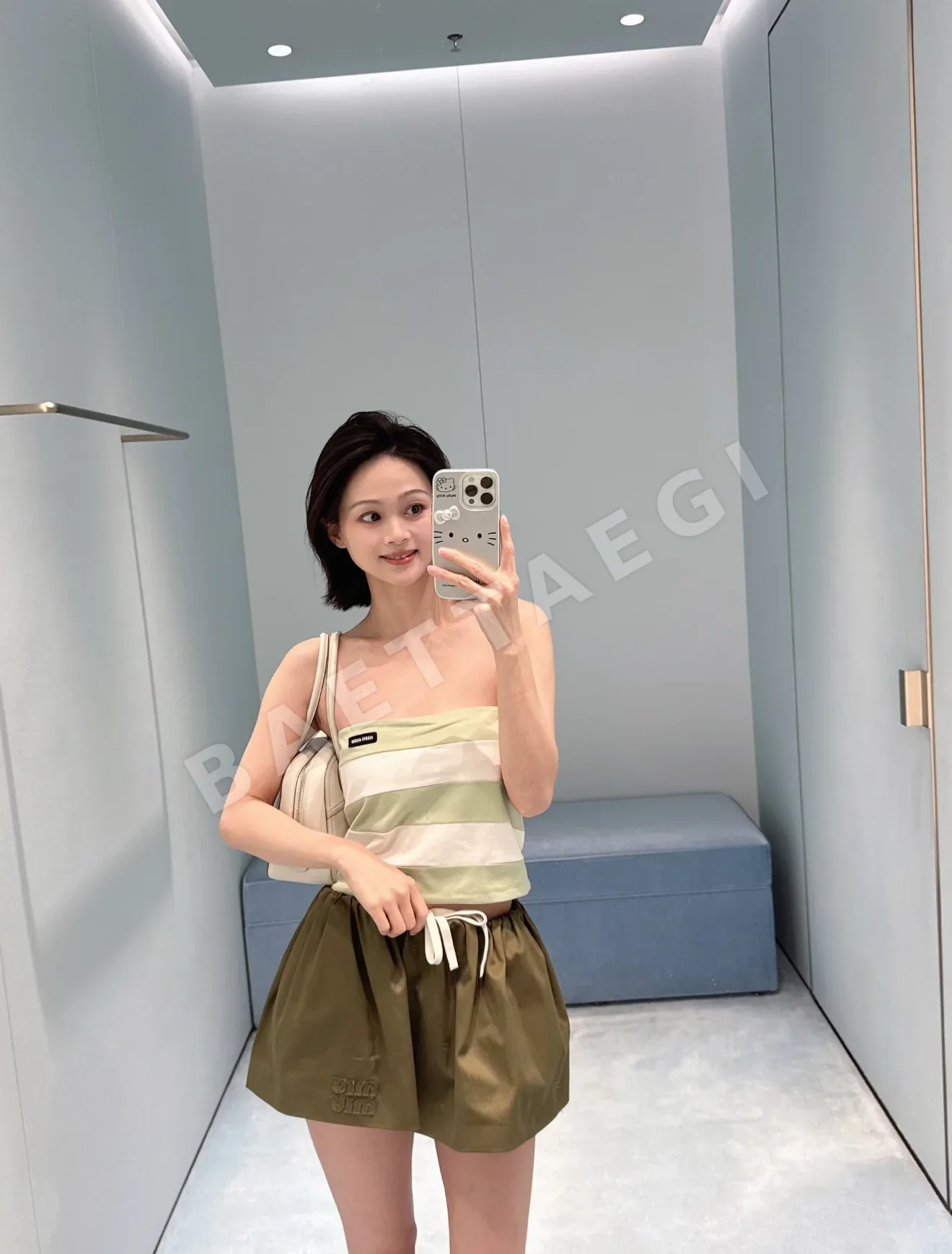 미우미우 스트라이프 밴듀 반팔 탑 상세 이미지 5