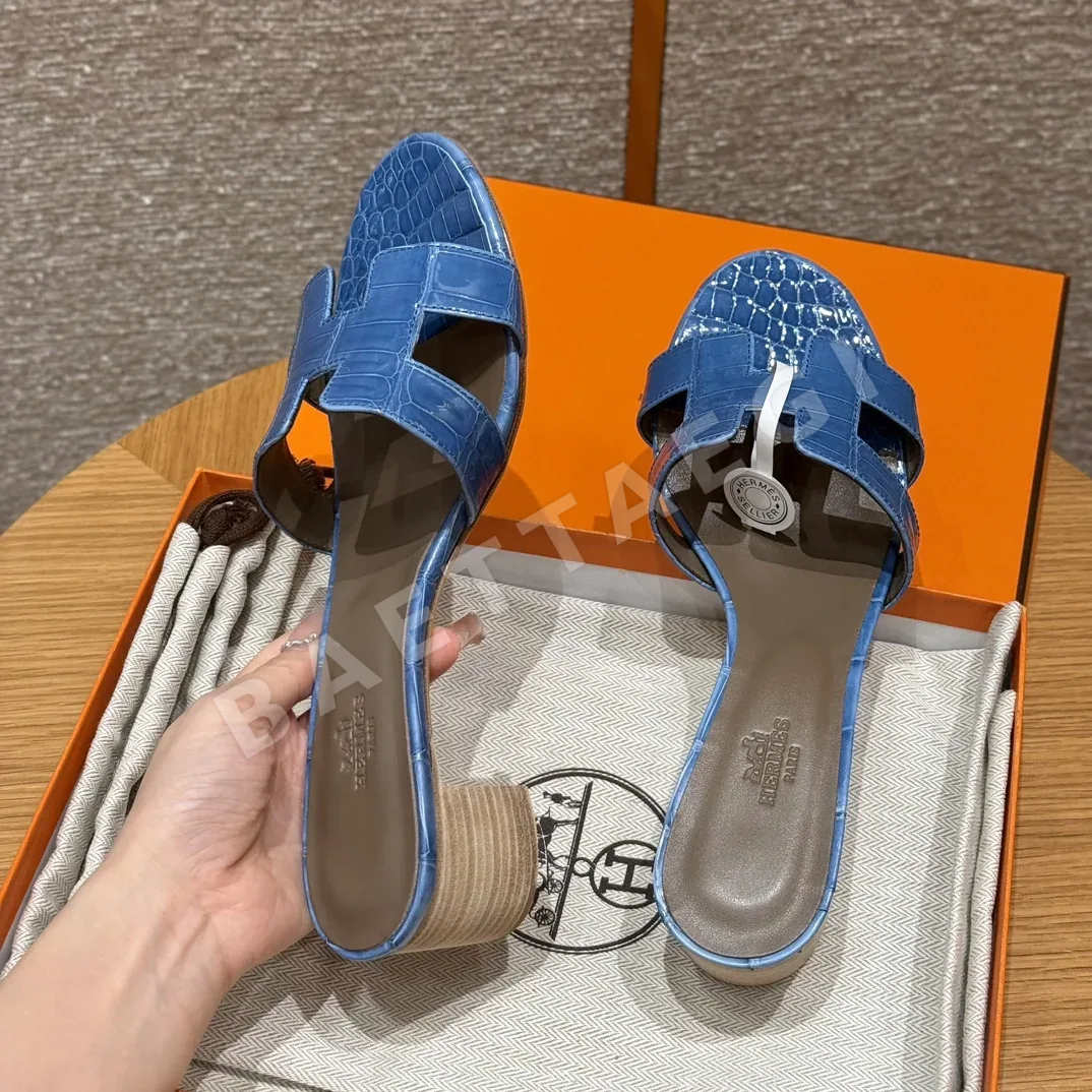 에르메스 오아시스 샌들 블루 가죽 하이힐 상세 이미지 8