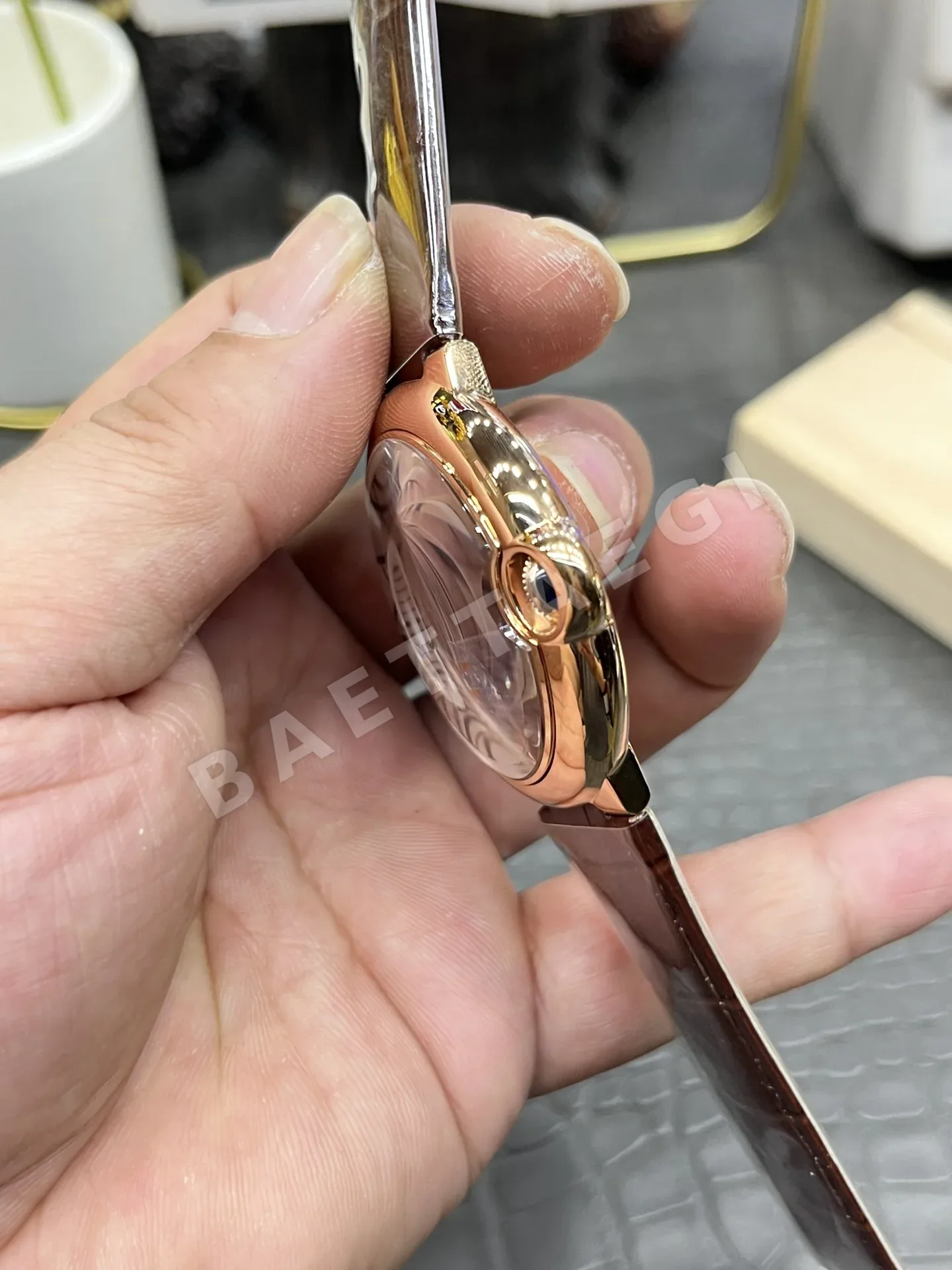 까르띠에 발롱블루 AF공장 2824 오토매틱 무브먼트 시걸 무브먼트 오토매틱 무브먼트 로즈골드 블루 가죽스트랩 레플리카 42589 Cartier 상세 이미지 6