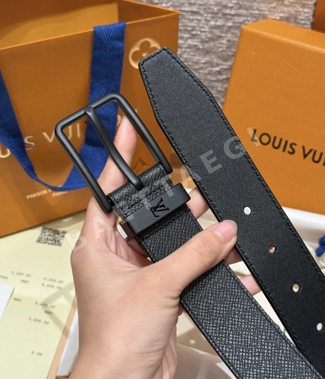 루이비통 PONT NEUF 35mm 타이가 가죽 벨트 상세 이미지 6